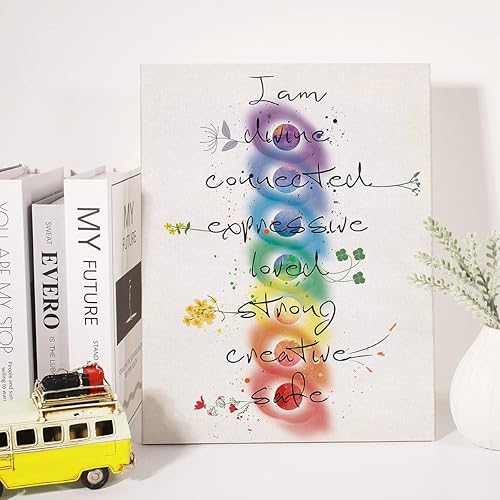 Miniatura 3 de Lienzo inspirador con cita de meditación de los 7 chakras con texto en inglés "I am Divine Connected Expressive Canvas Print Positive Poster