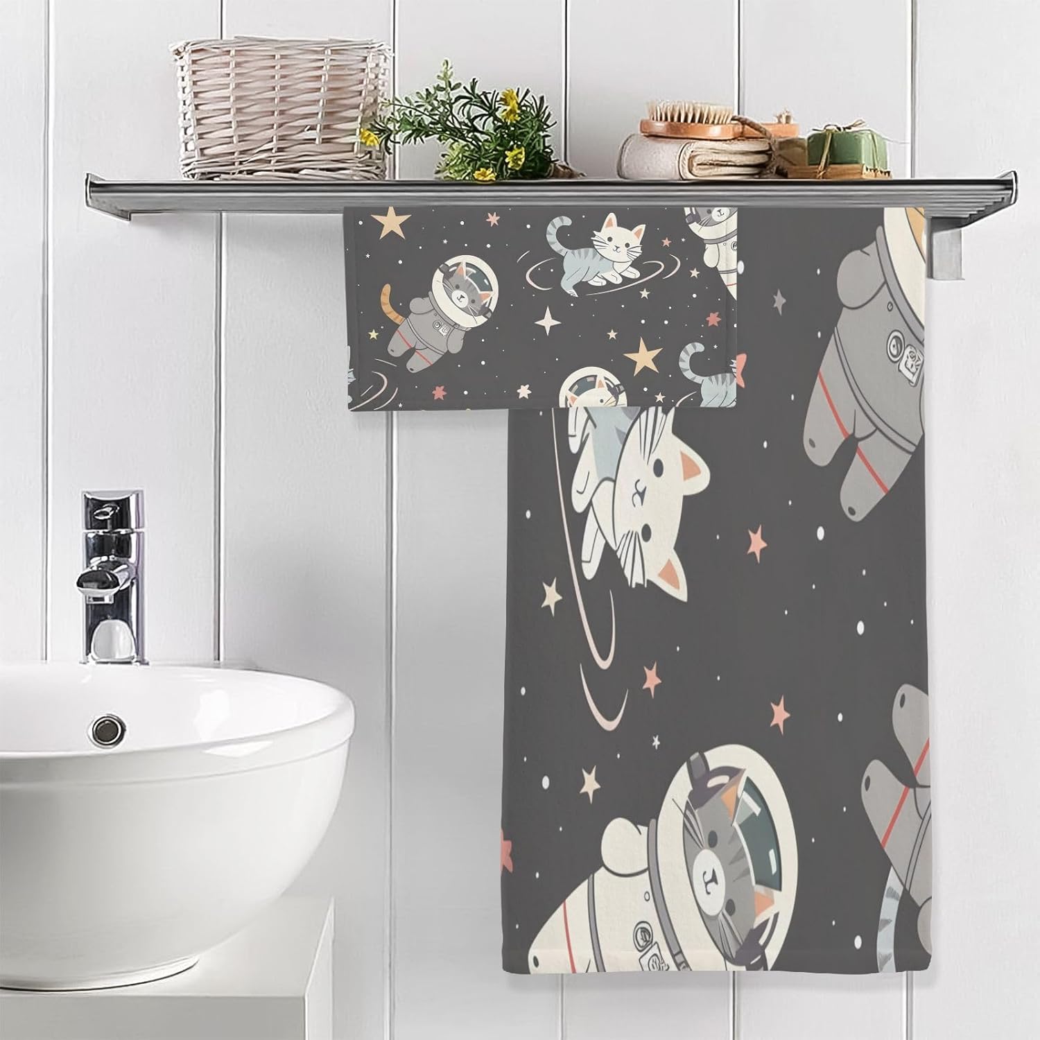 Hand Towels Premium Soft and Highly Absorbent Seamless Pattern with Various Cats 2 Pcs Towels for Bathroom Set 100% Cotton Decorative Face Towels