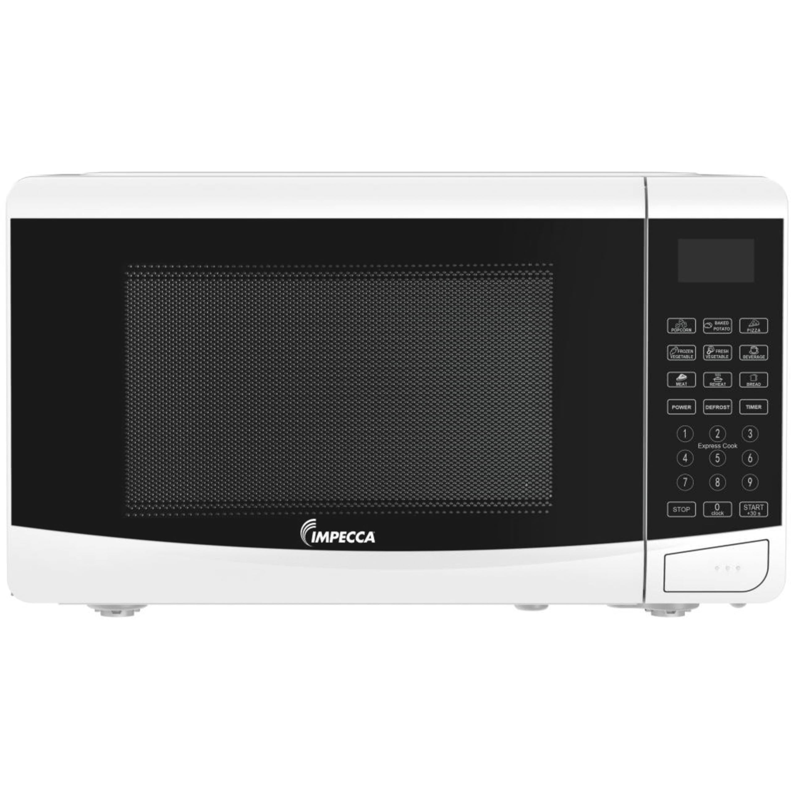 IMPECCA Countertop Microwave Oven 10 Auto Menus Defrost Timer LED 0.7 Cu. 700W 9.65” Turntable Child Lock Press to Open
