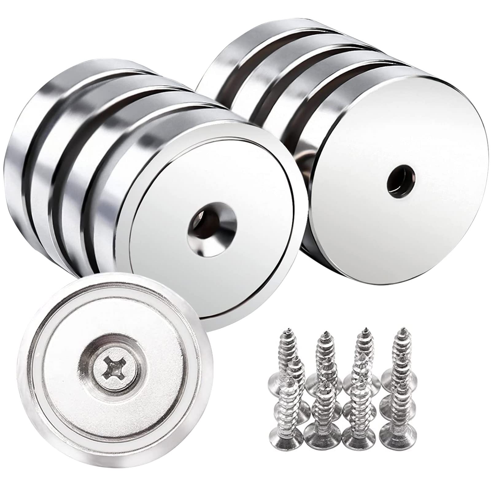 8 Pcs Disc Neodymium Magnets Strong, 90 LB Pull Force Strong Magnet 32 x 6.8mm Round Countersunk Hole Magnets for Crafts Whiteboards Refrigerator Home Kitchen Industry Science - 8 Screws Included
