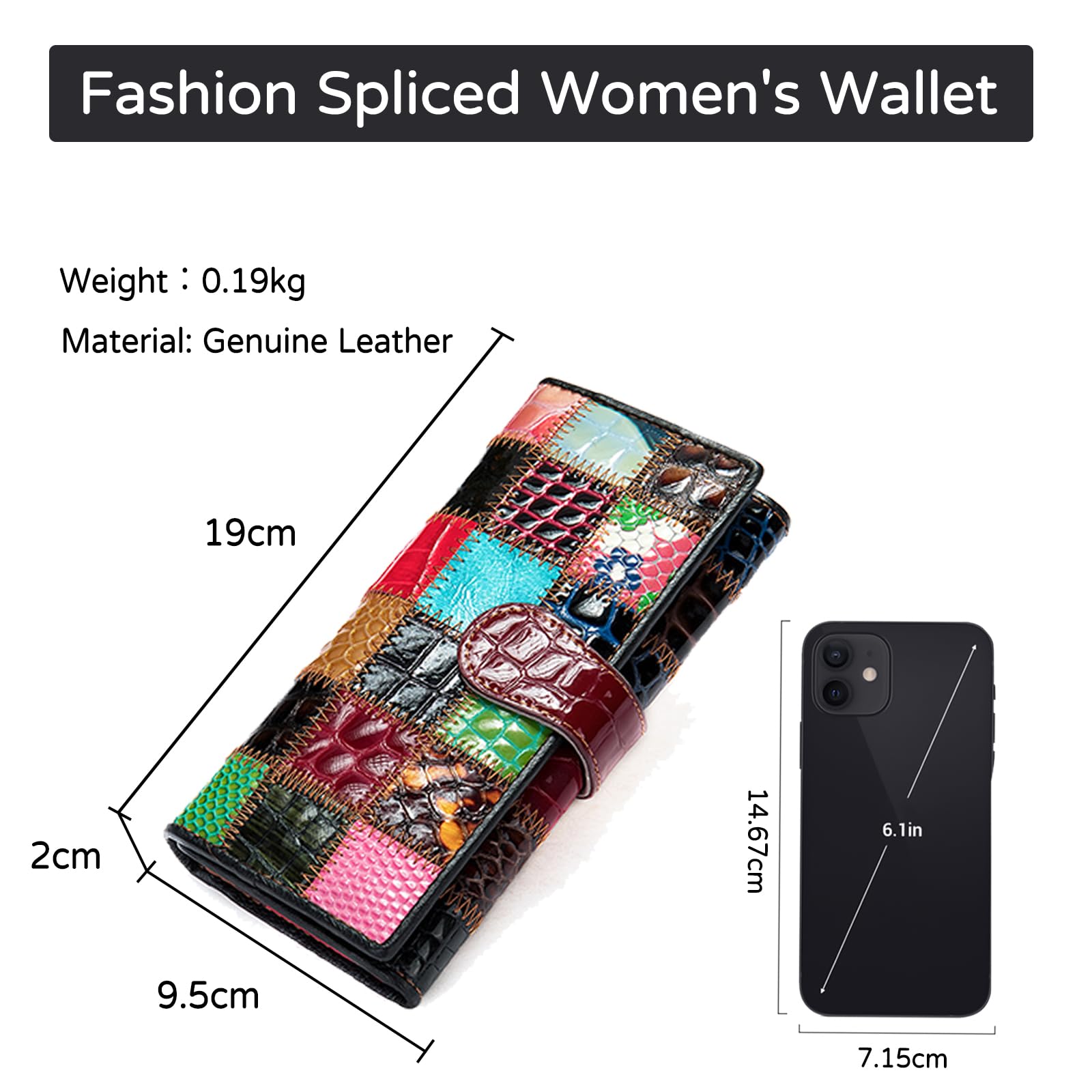 Cartera Mujer Colorido Monedero Cartera de Piel Auténtica Gran Capacidad Billetero Wallet