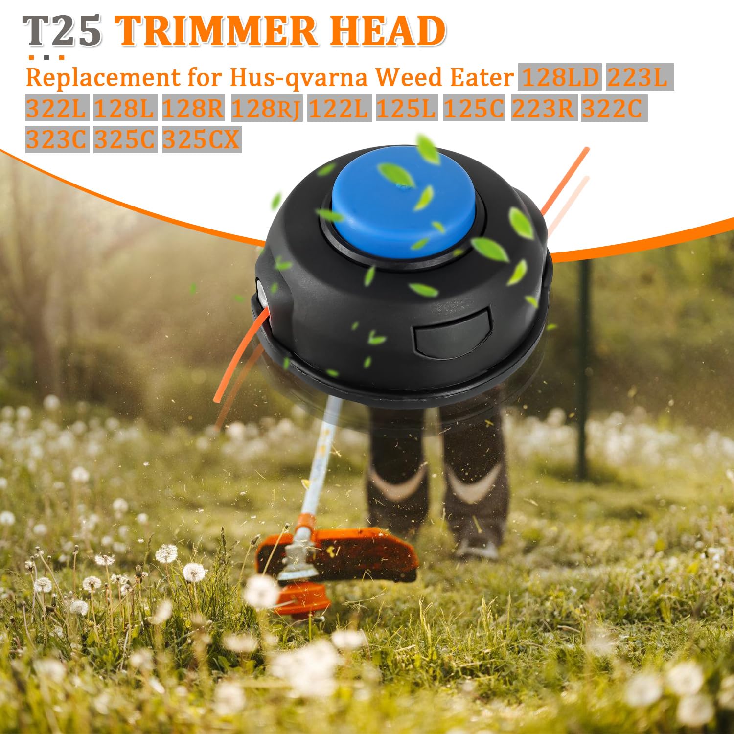 Lot de 2 Tête de Bobine T25 de Rechange M10 x 1,25 mm pour Husqvarna 966674401 122LDX 124L 125L 125LDX 128L 128LD 128DJX avec Fil Universel de 15 m et 2,4 mm et 2 Boutons de Rechange