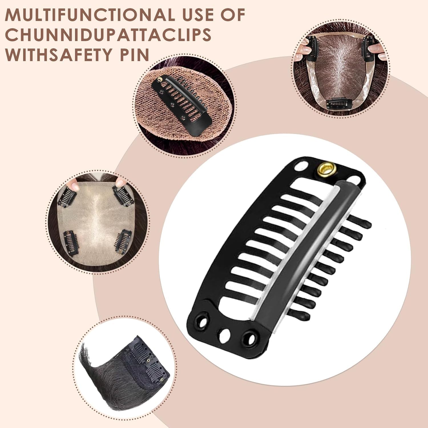 QZKJQDD 12 Pcs 10-Teeth Hair Extension Snap Clips for Secure Hair and Extensions Setting for Girls & Women Hair Headscarf Hijab & Tikka - Image 3