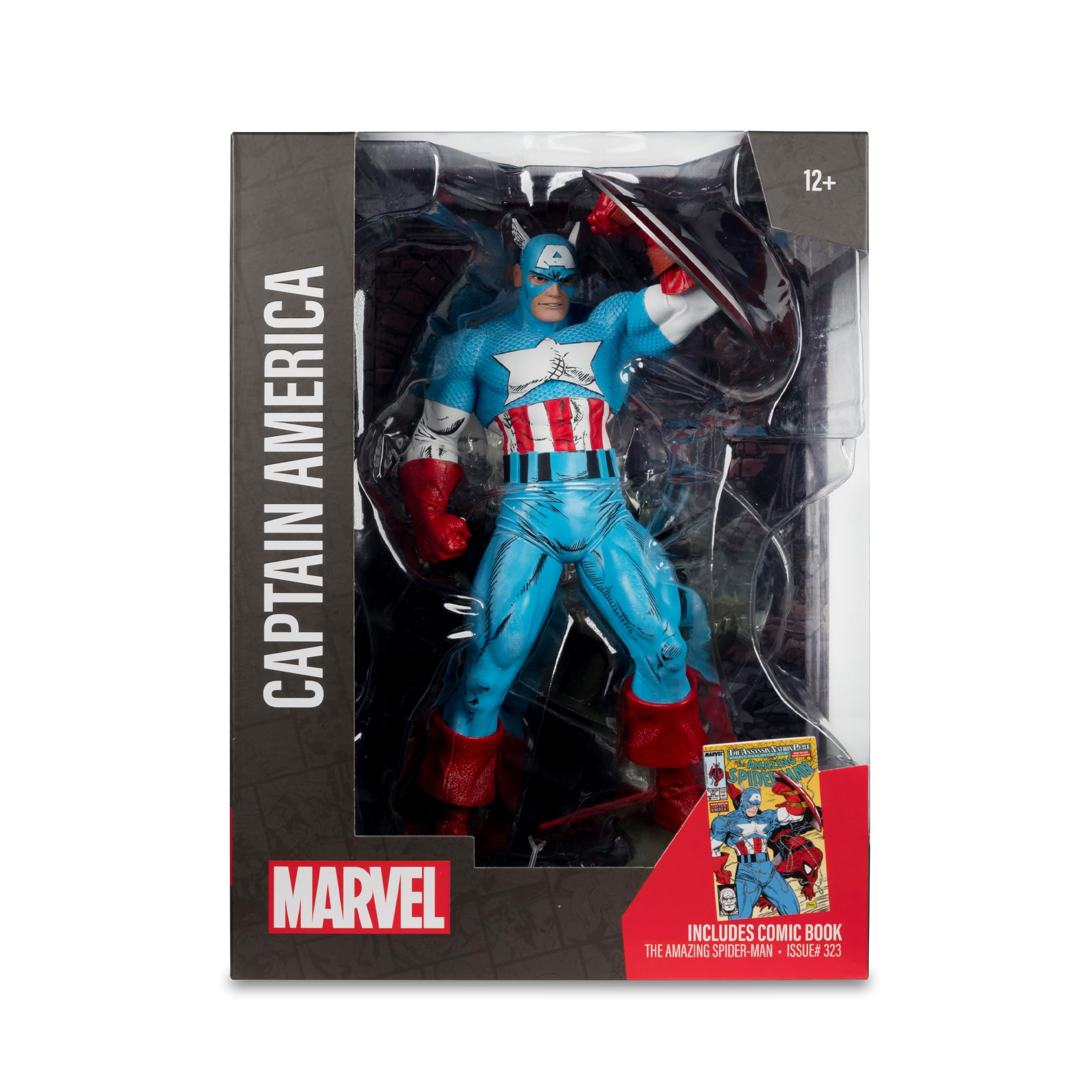 McFarlane Toys - Figura Posada de Marvel Capitán América a Escala 1:6 con Escena y cómic (The Amazing Spider-Man #323) | Figura coleccionable de Marvel de 12 pulgadas, escena posada en venta 1/6 - Capitán América (The Amazing Spider-Man #323)