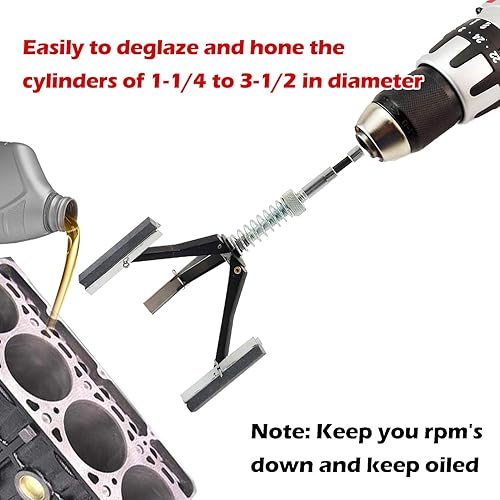 Miniatura 2 de Cilindro de motor afilado ajustable para desglasar agujeros de 1 1/4 pulgadas a 3 1/2 pulgadas ID con 3 piezas de piedras de grano 220