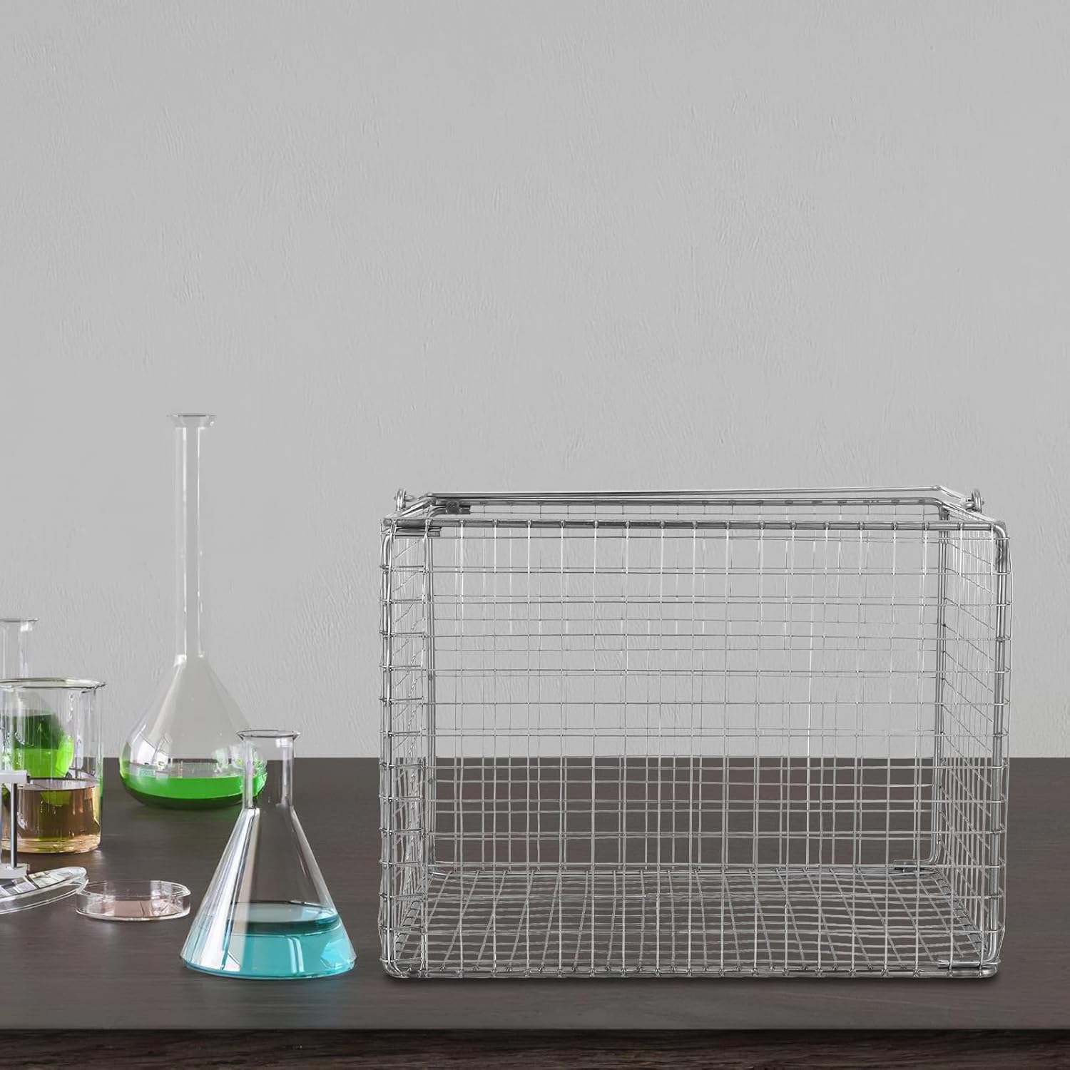 Stainless Steel Dip-And-Drain Basket For Ultrasonic Cleaning Heat-Resistant Square Metal Washing Basket For Precision Parts And Laboratory Use
