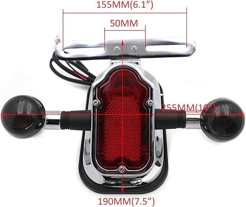Miniatura 2 de HTTMT - Cola de freno de lápida de metal cromado humo de motocicleta con señal ligera compatible con bicicleta de motocicleta gemela grande PN
