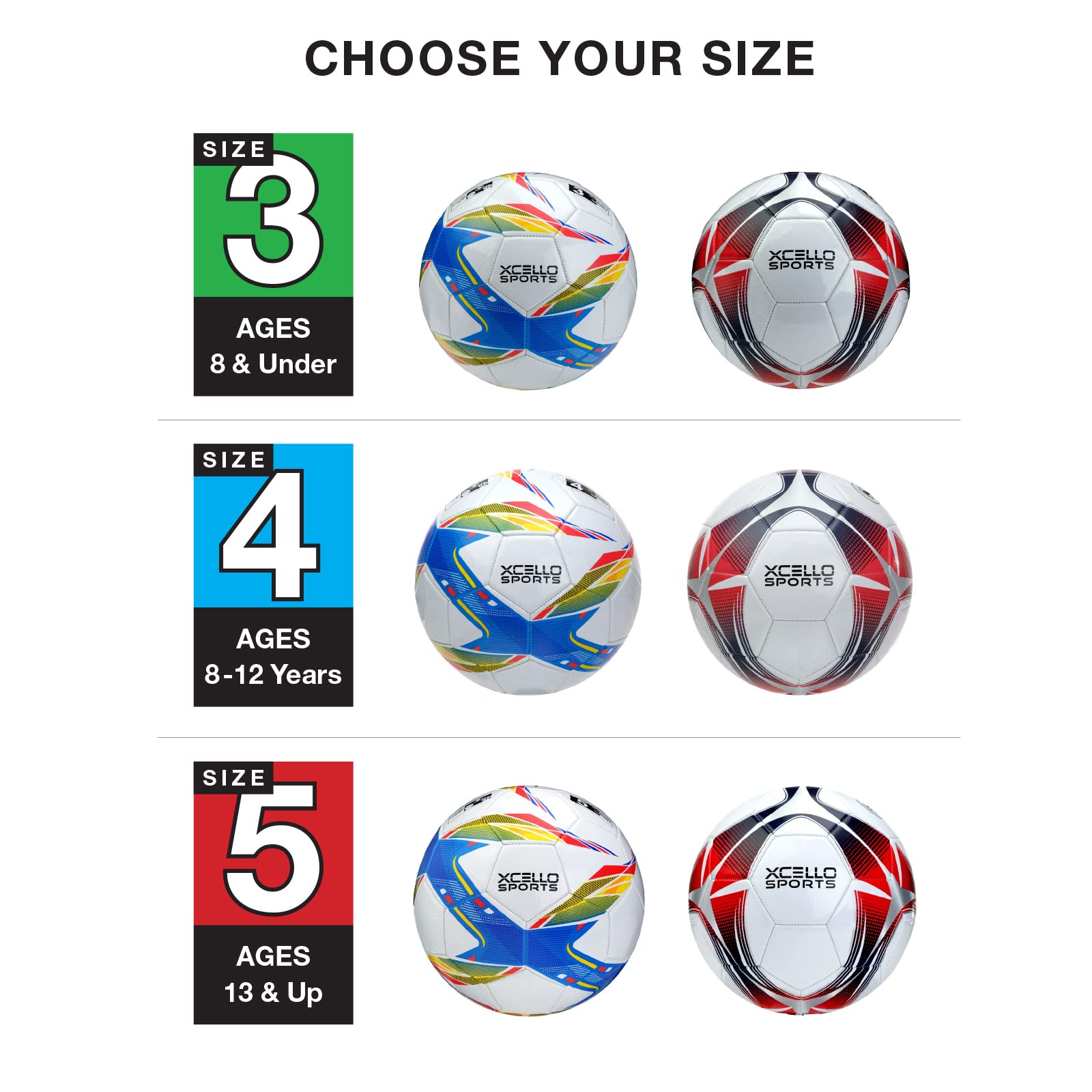 Xcello Sports Balón de fútbol tamaño 4 gráficos surtidos con bomba (paquete de 2)