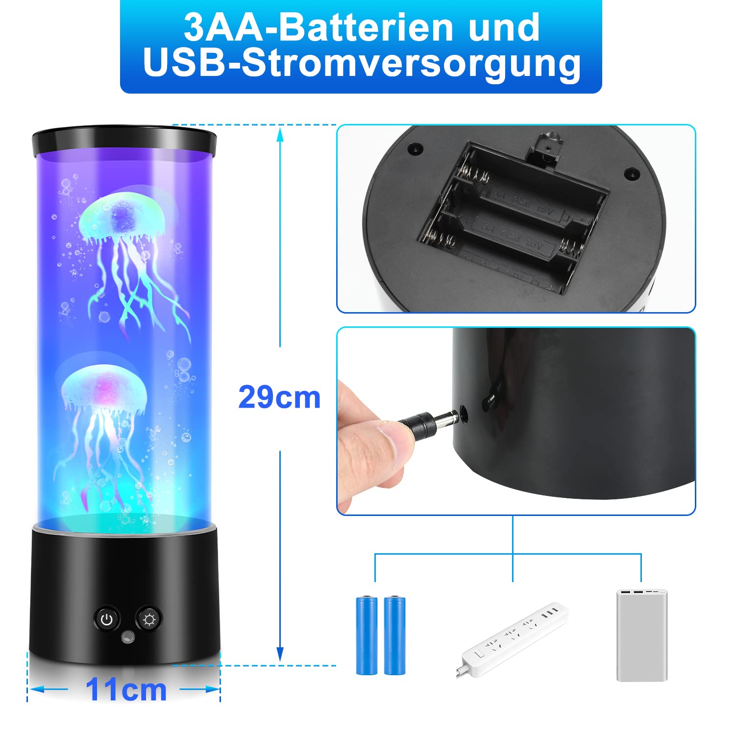 Herrselsam Lampa Jellyfish Jellyfish lampa lawowa RGB, 12 kolorów światła i 4 tryby świecenia, do domu, biura, pokoju, na biurko, lampka nocna dla dzieci, przyjaciół, ukochanych, prezent urodzinowy