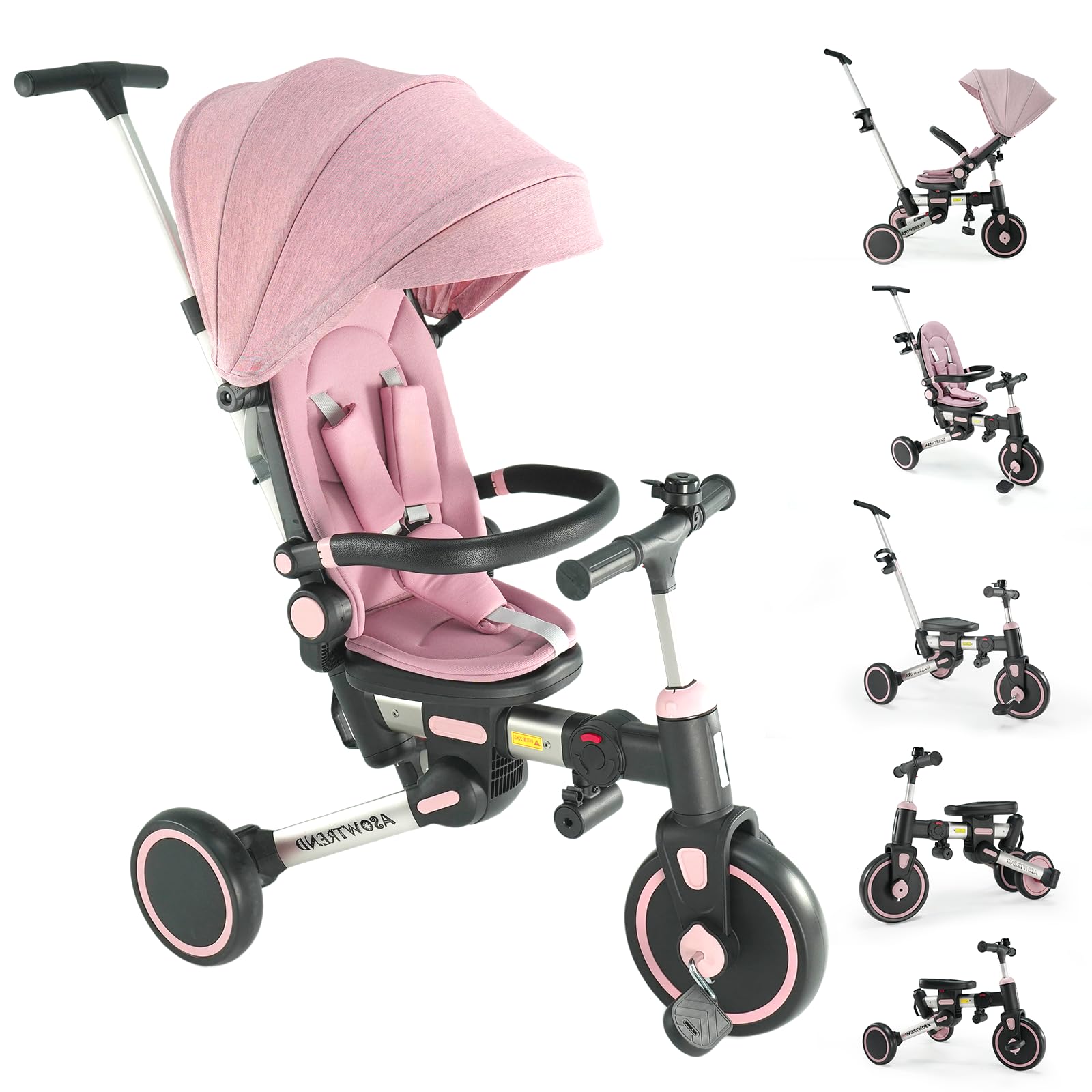 【新品・未使用】ASOWTREND 7in1 子供用 三輪車 ピンク Amazon.co.jp: 【ASOWTREND】三輪車 手押し棒付き 7in1 6ヶ月～6歳対応
