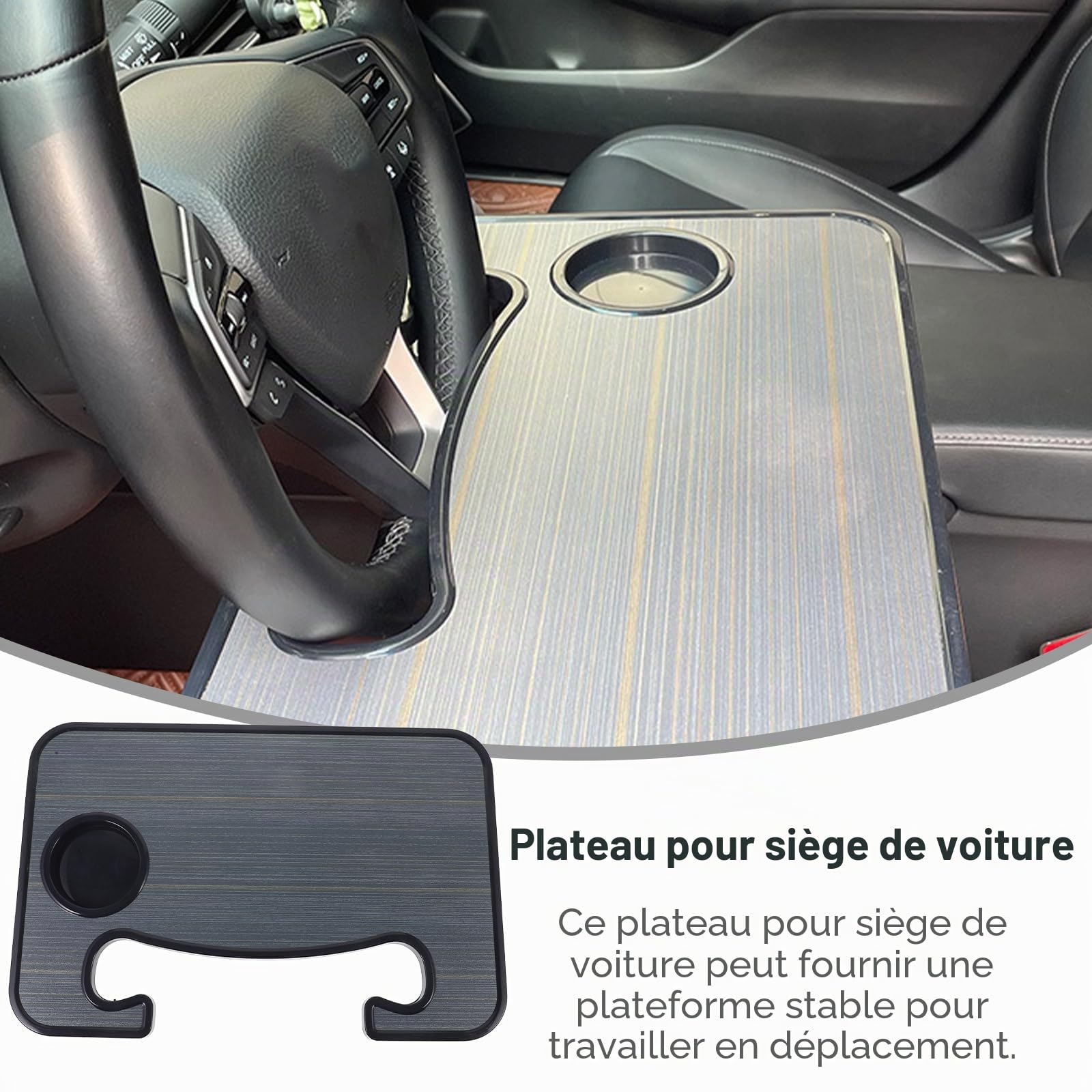 Mikikit Plateau De Siège De Voiture Multifonctionnel avec Support De Tasse Idéal pour Bureau D'Ordinateur Portable Et Repas en Déplacement Rangement Pratique pour Véhicule