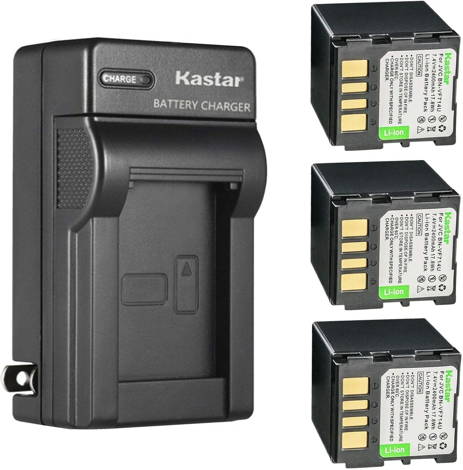 Kastar 3-Pack Battery and AC Wall Charger Replacement for JVC GZ-MG37 GZ-MG37AA GZ-MG37AG GZ-MG37AH GZ-MG37AS GZ-MG37E GZ-MG37EK GZ-MG37EX GZ-MG37EY GZ-MG37EZ GZ-MG37U GZ-MG37US GZ-MG39 GZ-MG39AA