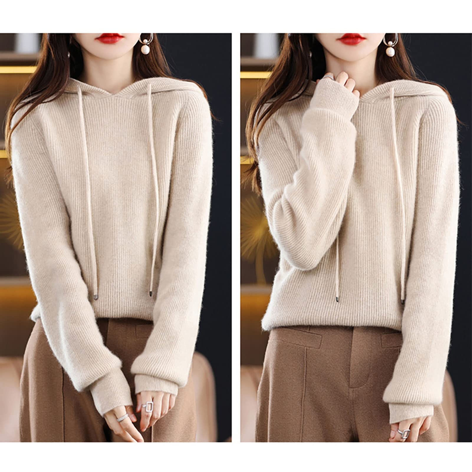 Pull à Capuche Femme Blanc, Tricot Texturé, Manches Longues – Confortable Et Décontracté (Taille L-XL)