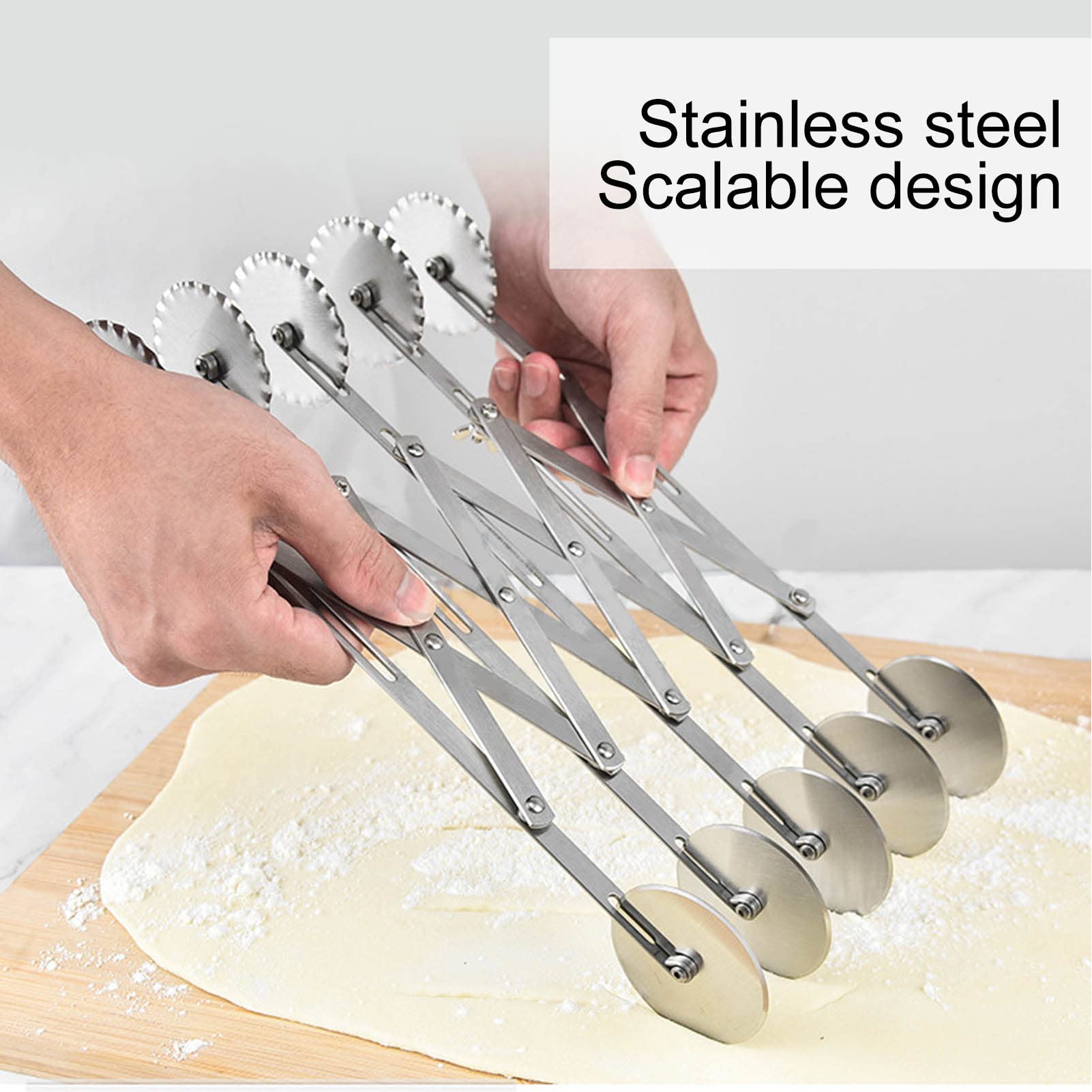 Stainless Steel Pizza Cutter 5 Wheel Expandable Pastry Roller Kitchen Baking Tool for Cake Dough