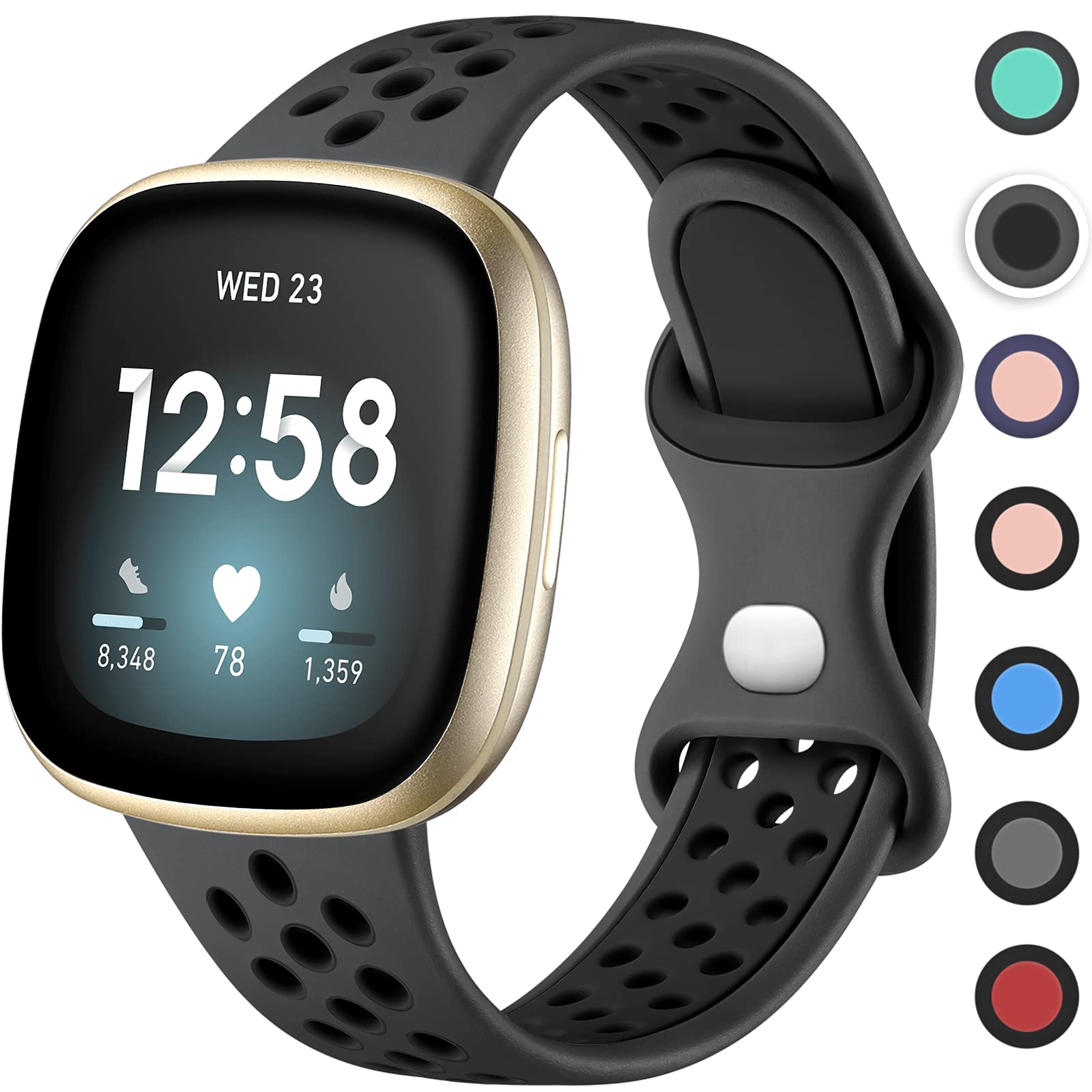 UpeakSport Band Compatible with Fitbit Versa 3/4 Strap/Sense 2, Breathable Silicone Replacement Wristband for Women Men, Small Large