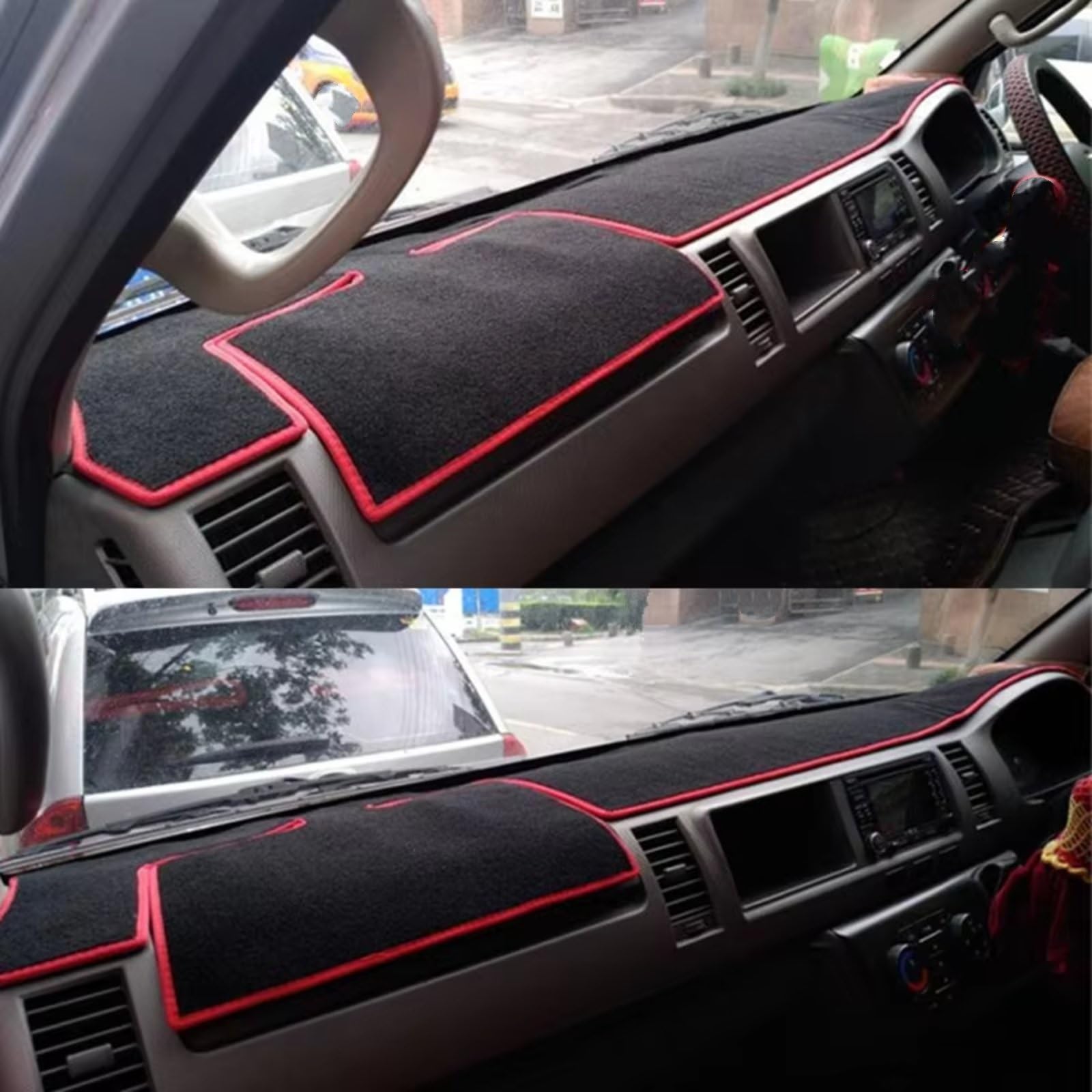 Kratzfeste Innen-Armaturenbrett-Abdeckungen Für Toyota Für HiAce Für Pendler Für Regius Ace 2004-2018 Zubehör Auto Dashmat Dashboard-Abdeckung Pad Sonnenschutz Teppich(Red Edge,RHD)