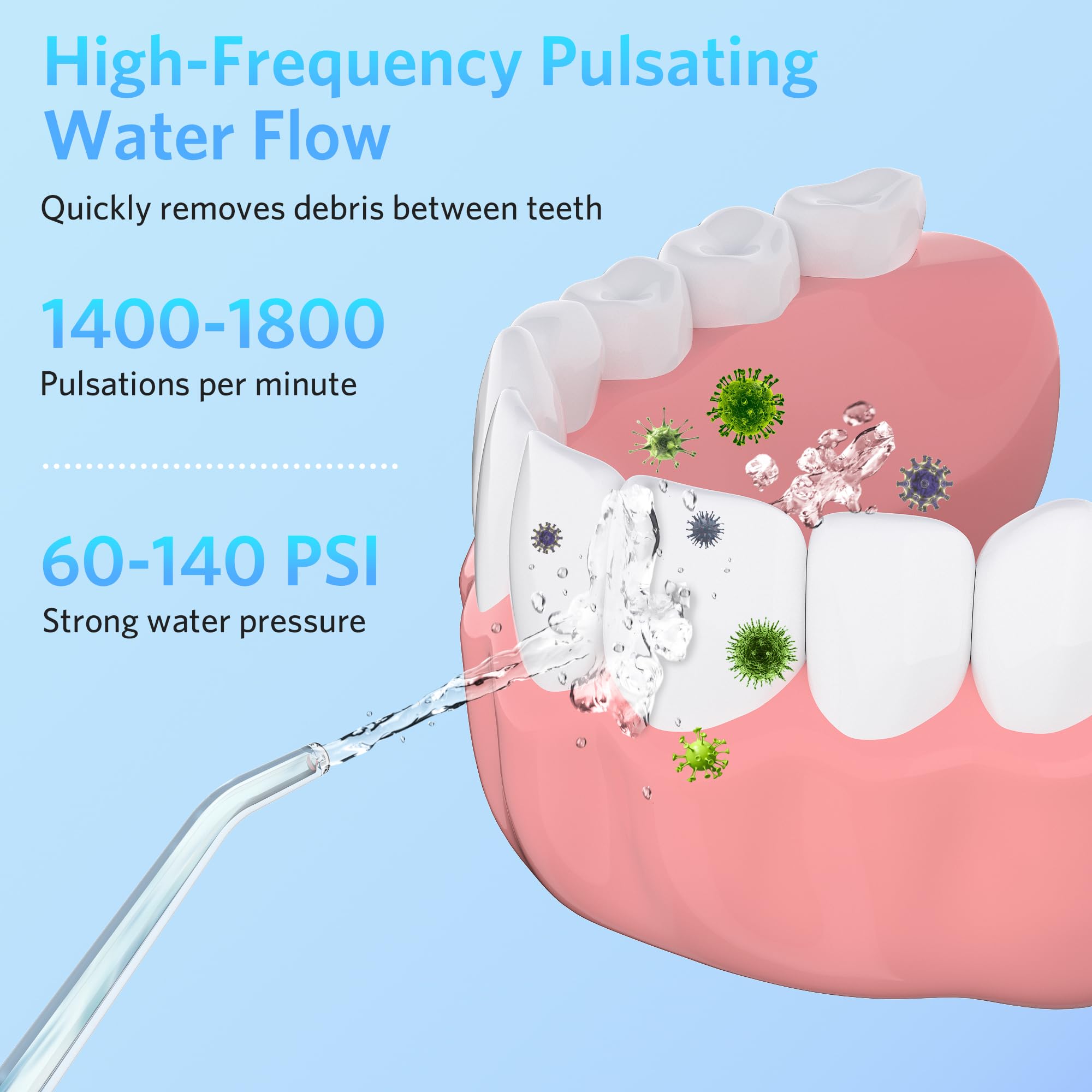 Hydropulseur dentaire : Irrigateur buccal portable sans fil avec 4 embouts de jet, hydropulseur étanche IPX7 rechargeable pour les dents, les gencives, les appareils dentaires et les voyages