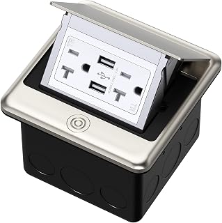 KYHSHJ Pop-Up Waterproof Floor Outlet with 4.8A Dual USB Ports, Stainless Steel IP44 Box, Tamper-Resistant Receptacles