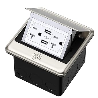 4.8A USB Chargers Pop Up Floor Waterproof Electrical Outlet Receptacle Stainless Steel Box(Stainless Steel Color)