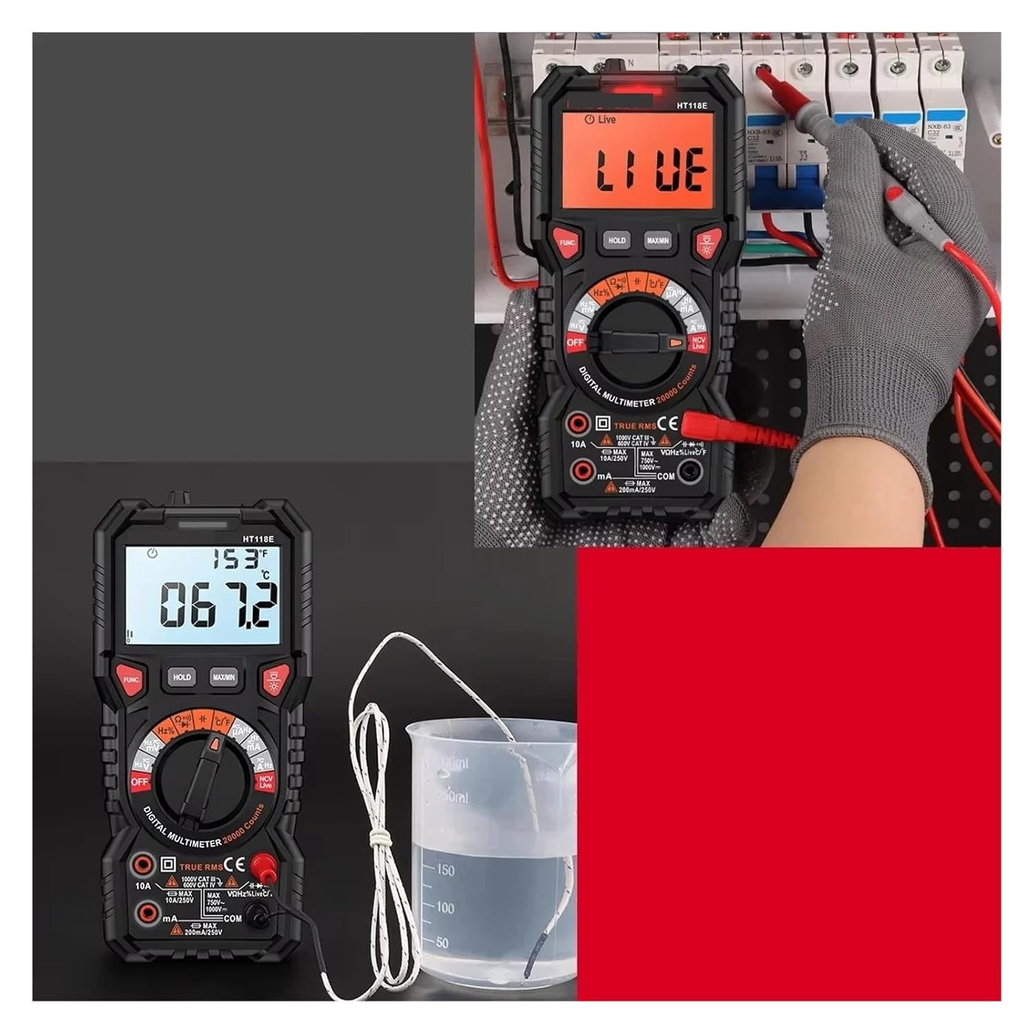 HT118 Digital Multimeter, 1000V AC/DC 6000V, Counting Voltmeter with Auto-Range(HT118C)