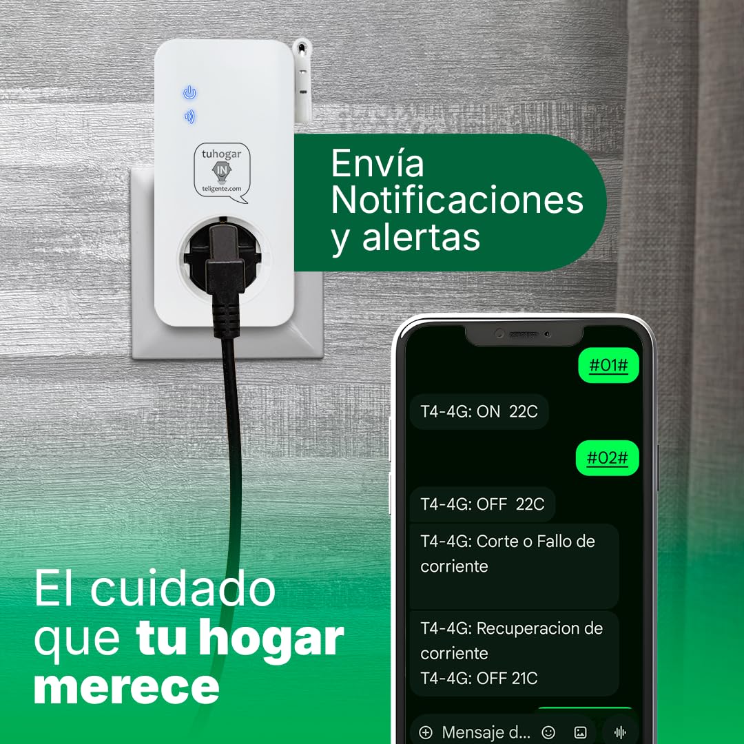 Enchufe Inteligente sin Internet/WiFi | Requiere Tarjeta Sim GSM/4G | Con Sensor de Temperatura y Control Remoto vía SMS, Llamada o APP | Notificación de Corte y Restauración de Corriente