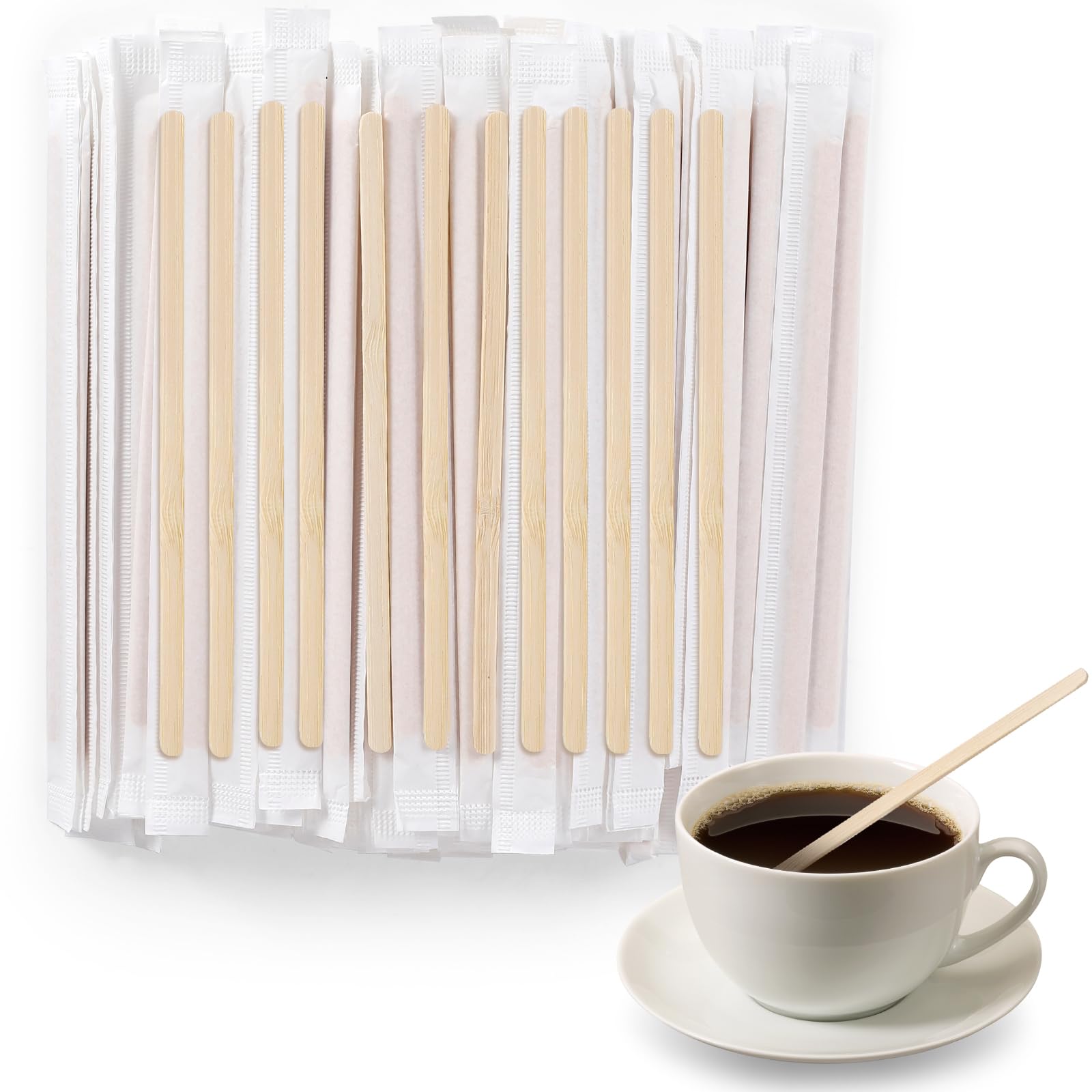 Photo 1 of [300 Pcs] 5.5 Inch Disposable Wooden Coffee Stirrers - Individually Wrapped Wooden Coffee Stir Sticks for Hot Beverage, Birch Drink Stirrers for Milk,Cocktail,Chocolate,Coffee Bar,Party