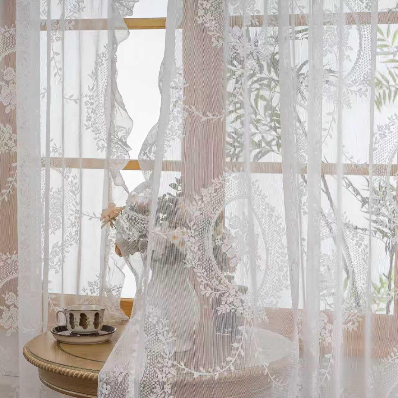 White Lace Curtains for Living Room, 102 Inches Long, 2 Panels Set, Boho Sheers with Floral Curtain Lace, Vintage Floral, Sheer Curtains 102 Inch Length, Rod Pocket, 52 x 102 Inch — image 1