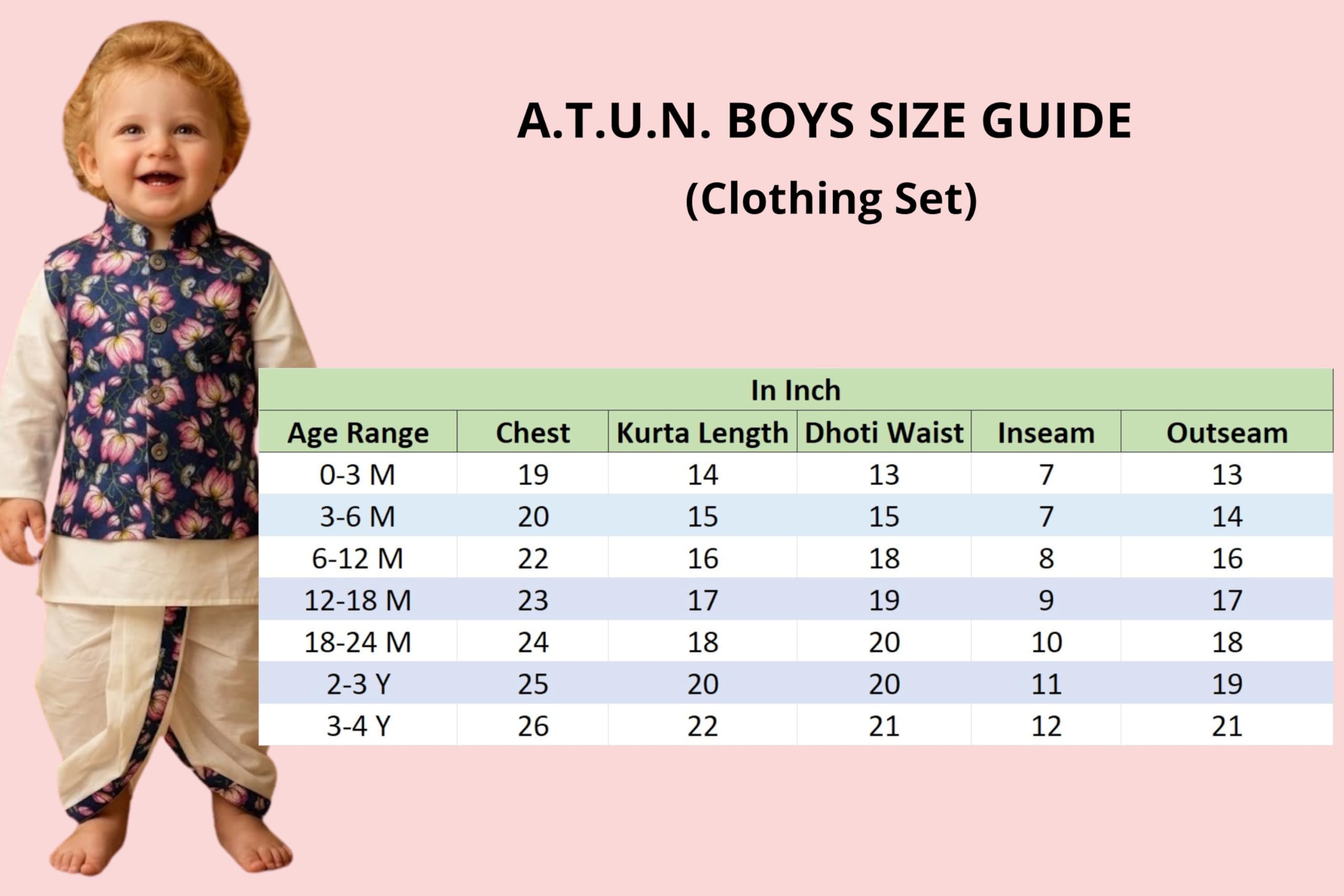 A.T.U.N. (ALL THINGS UBER NICE) Ethnisches Set Kurta Dhoti für Jungen mit Druckjacke Nehru | Indisches traditionelles Weihnachts-Kleidungsset | Elegante Kostüme zur Feier