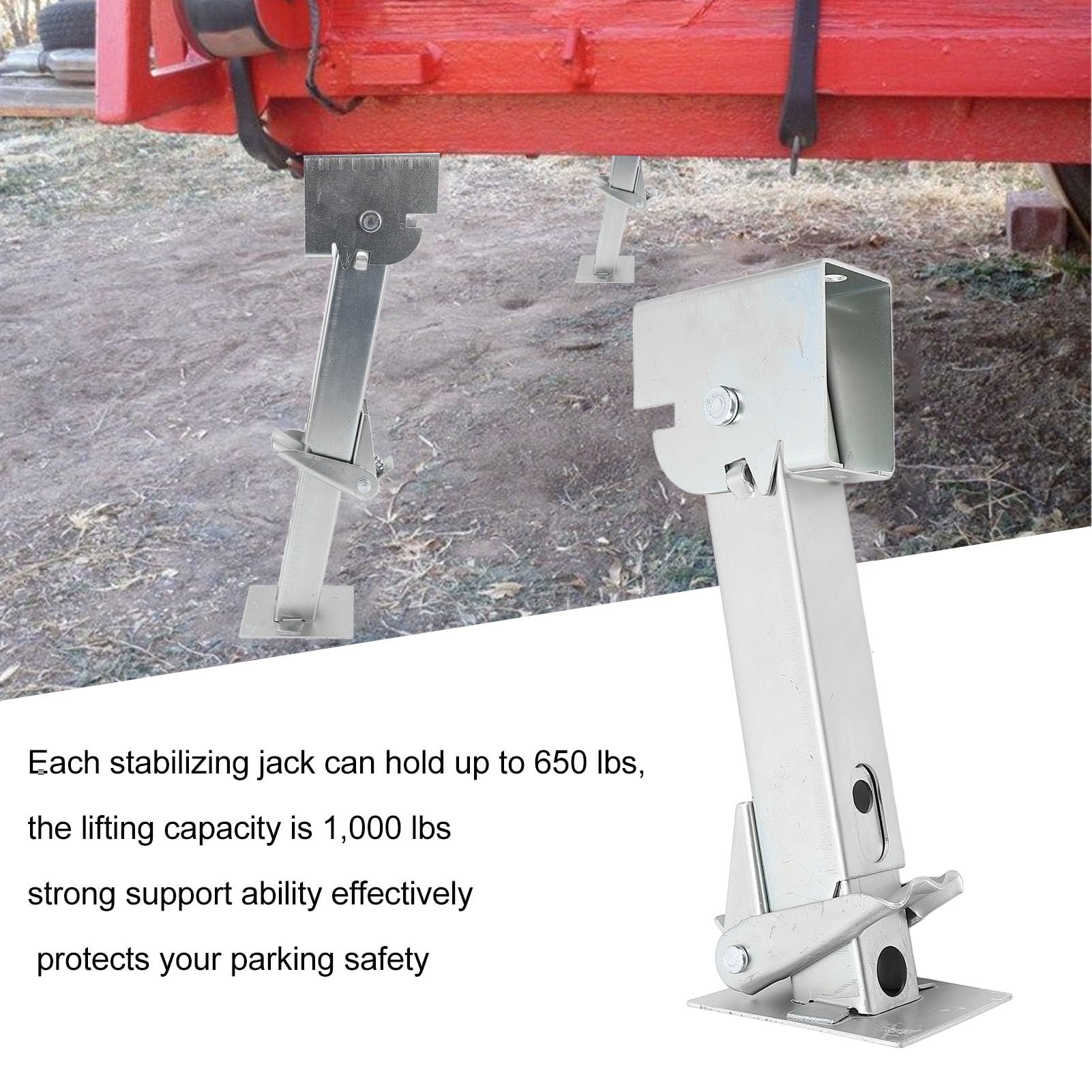 2 szt. Stabilizator z podporą 650 Funtów, Udźwig 1000 Funtów, Ocynkowany Teleskopowy Stabilizator Odchylany w dół Stojak do Przyczepy RV