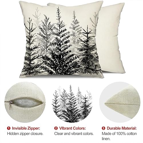 Miniatura 6 de DFXSZ Juego de 2 fundas de almohada de Navidad de 16 x 16 pulgadas con acuarela, color azul, verde, árbol de Navidad, decorativas, blancas,