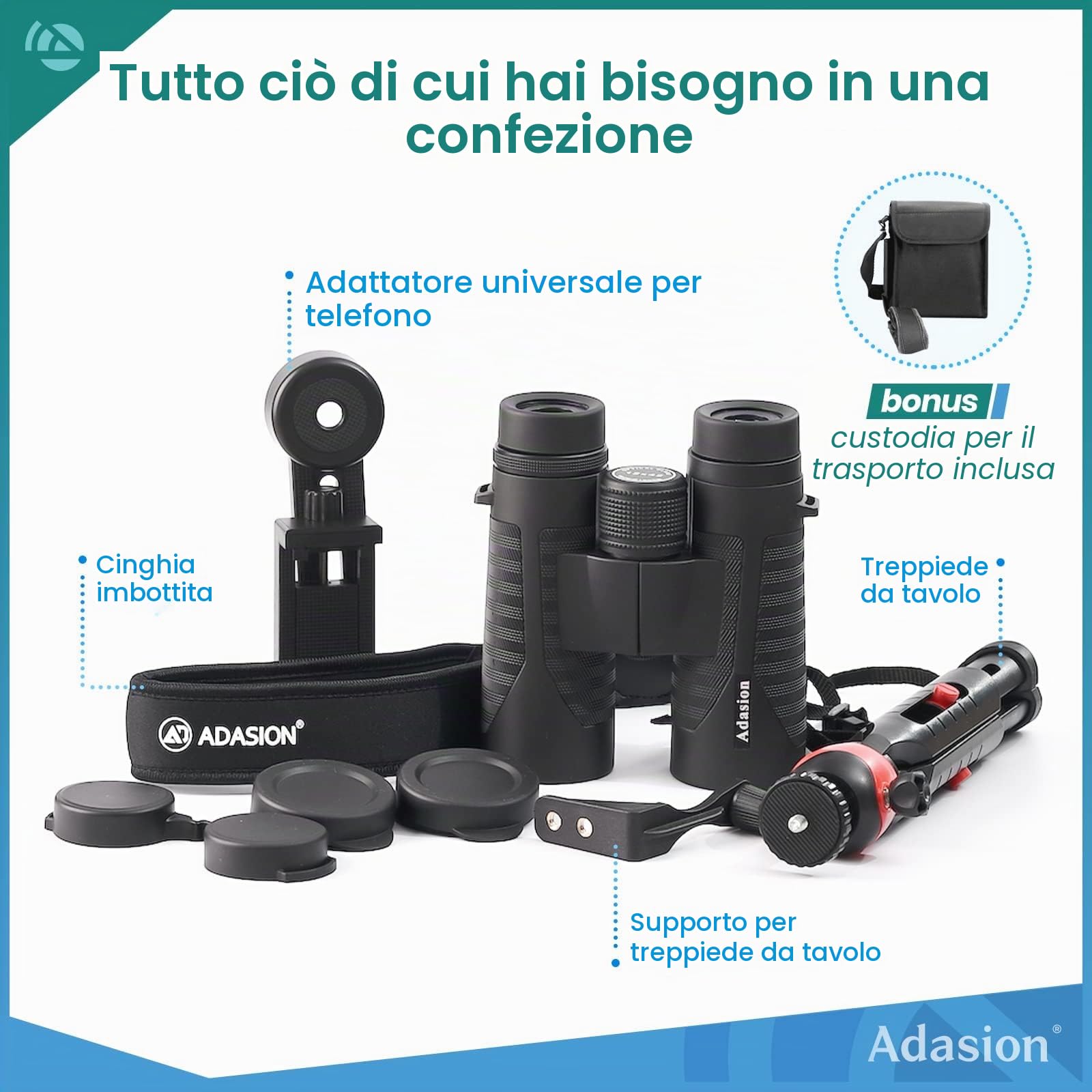 12 x 42 Binocolo Professionale Potente- Prismi BaK4 e Lente FMC, Potente Binocolo per Birdwatching, Caccia, Escursionismo con Adattatore per Cellulare e Treppiede