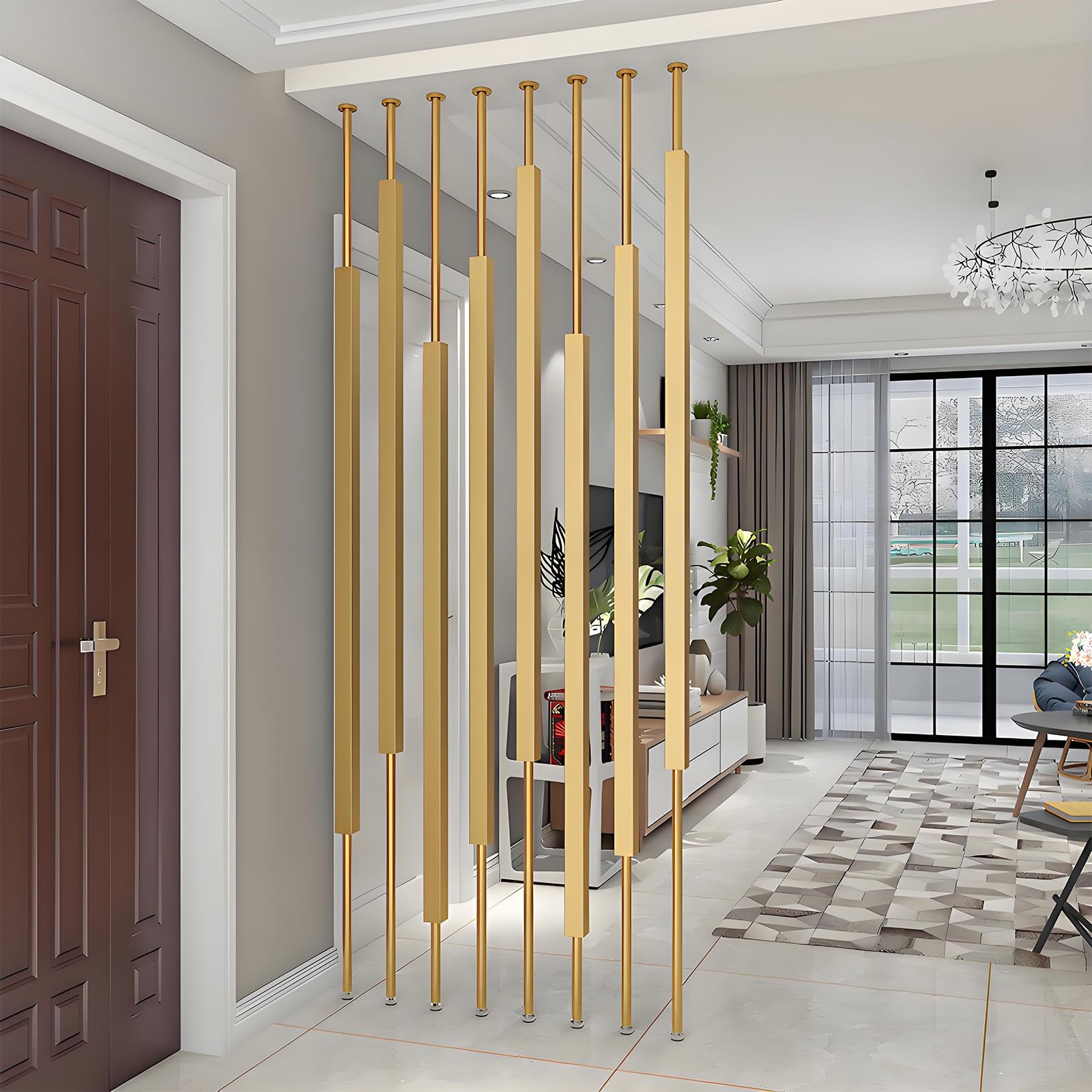Separador de ambientes no permanente para espacios interiores, dorado, 130 cm, panel de división de suelo a techo, ideal para restaurantes, oficinas y entradas, decoración elegante de columnas