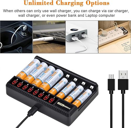 Miniatura 3 de Cargador de batería AA AAA de 8 bahías con pantalla LCD para baterías recargables Ni-MH Ni-CD AA AAA (carga rápida USB, ranura independiente)