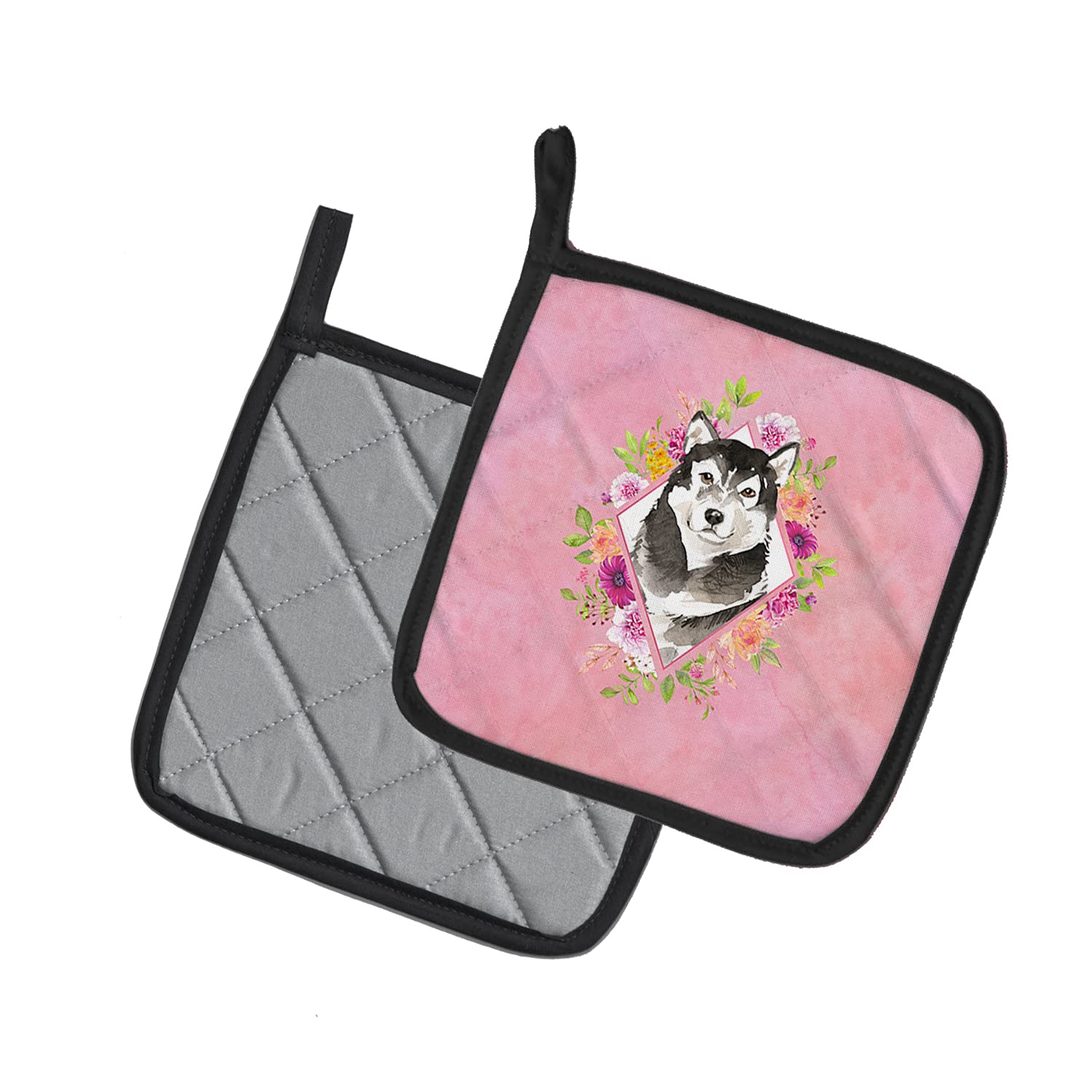 Caroline's Treasures CK4224PTHD Alaskan Malamute Pink Flowers Topflappen, 7,5 HX7,5 W, Mehrfarbig