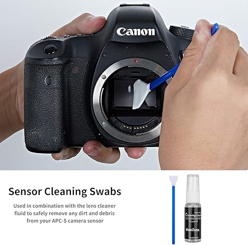 Miniatura 2 de KuuZuse Kit profesional de limpieza de cámaras DSLR con hisopos de limpieza APS-C, paños de microfibra, bolígrafo de limpieza de cámara, para lente