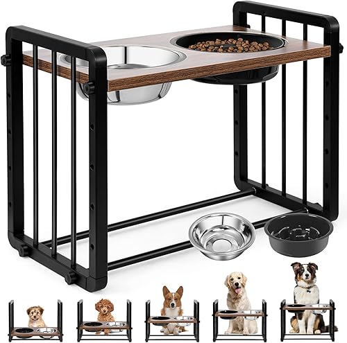 FUNNIU Cuencos elevados para perros grandes, cuenco elevado para perros grandes, soporte elevado de 5 alturas ajustables para perros con cuenco de