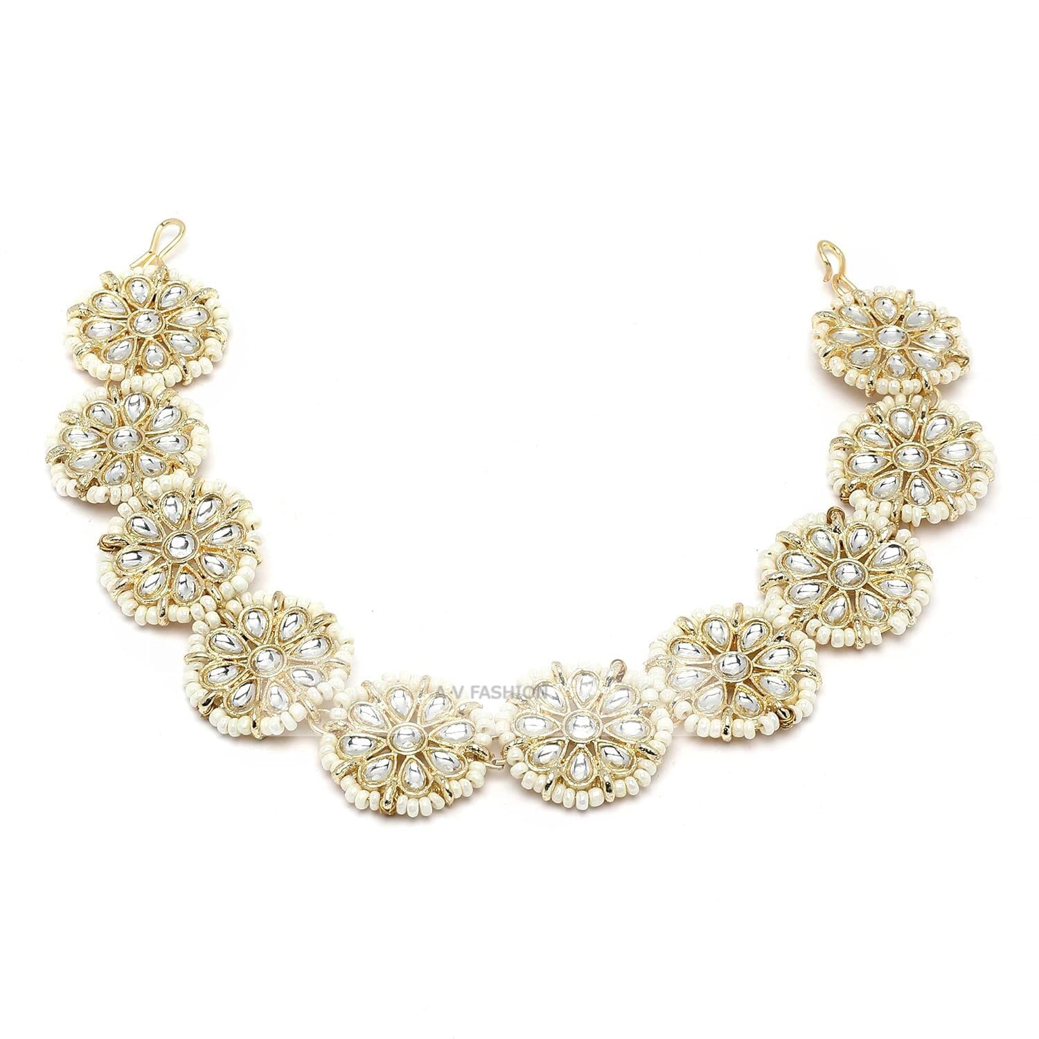 MANBHAR GEMS - Plated Traditional Floral Kundan Pearl Studded Rajasthani Sheeshphool Matha Patti/Sheeshpatti for Hair Jewellery for Women