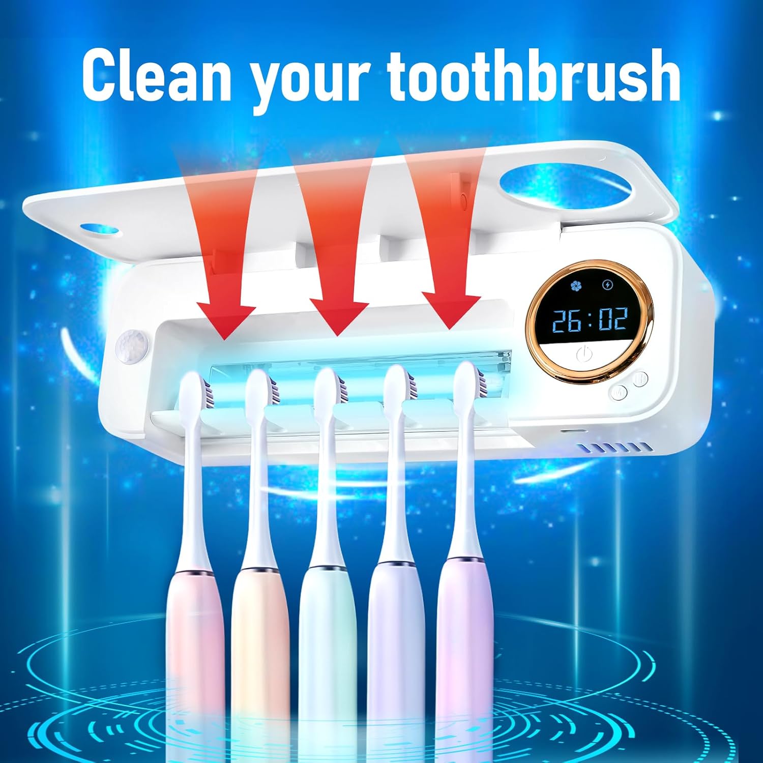 GFBEBDVToothbrush Cleaner and Automatic Toothpaste extruder Set,Toothbrush Holder Cleaner,Fan Drying and timerFunction,Automatic Toothpaste Dispenser,Wall Mounted,Suitable for 99% of Toothbrushes