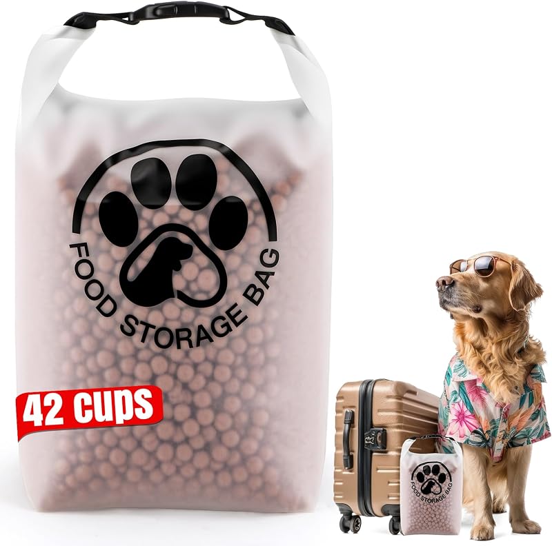 Saco transparente para armazenamento de ração de cães Aosnare com fechamento roll-top, 42 xícaras