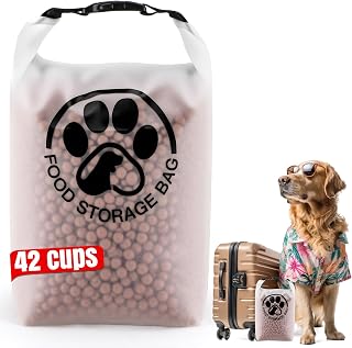 42 Cups Pet Food Storage Bag for Travel - Transparent Leak-Proof Dog Food Container with Roll-Top Closure, Keeps Kibble Fresh for Camping Trip, Dog Boarding and Hiking