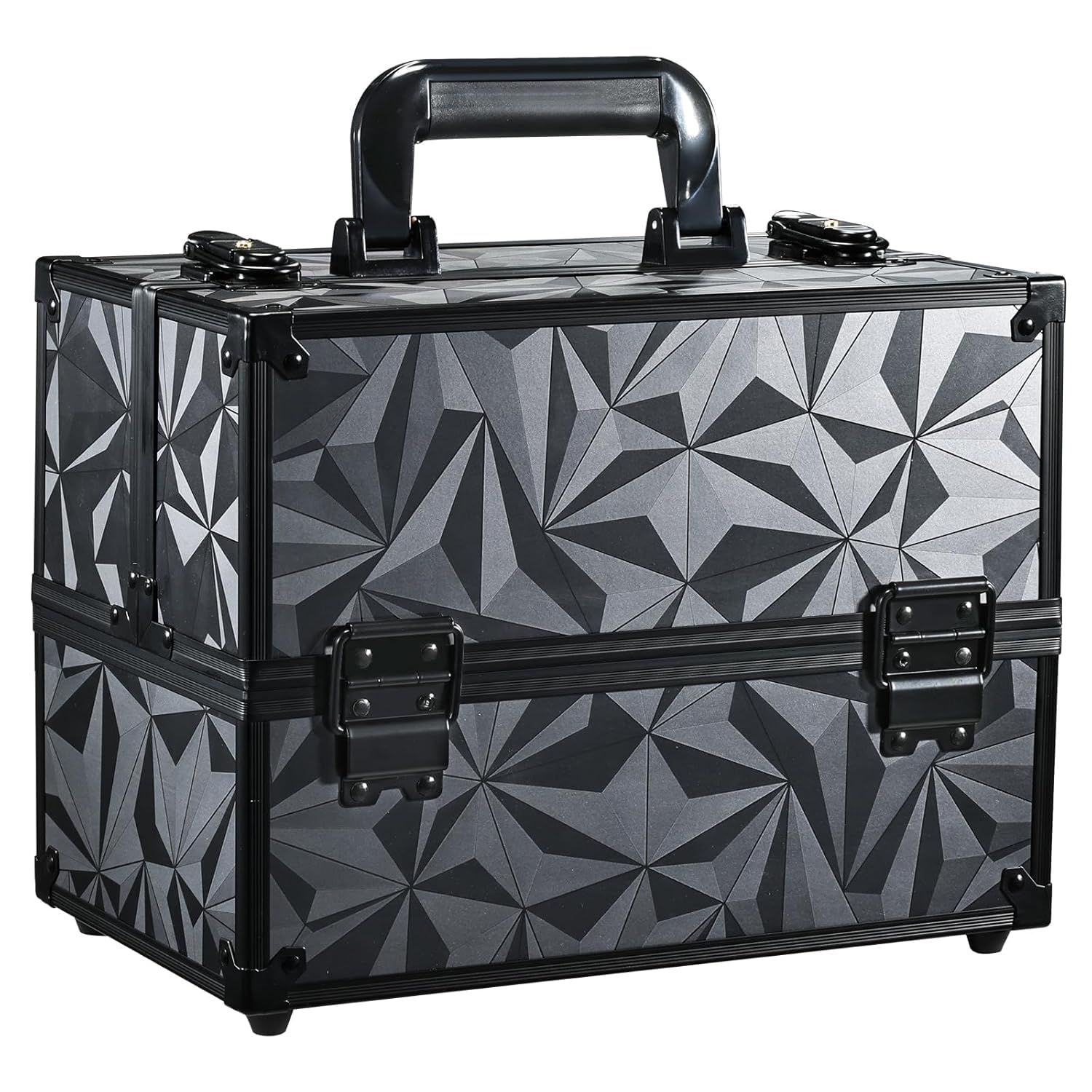 Maletin Maquillaje Grande Profesional Estuche Maquillaje Caja de Viaje Maletín Manicura Joyero Organizador Esmalte de Uñas con 6 Bandejas Regalos para Mujer 30.5x18x22.5cm, Gris Negruzco