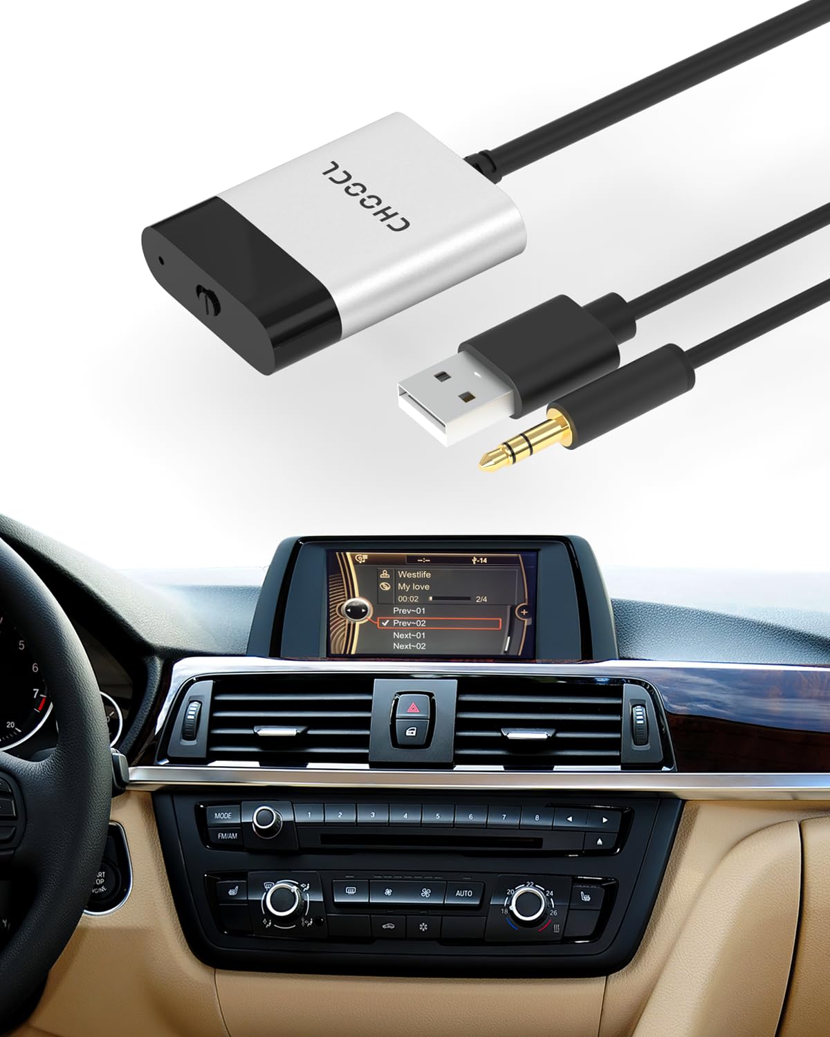 Adaptador Bluetooth para Coche con Cable Y para BMW - Conexión USB y AUX, Receptor Bluetooth Compatible con Sistemas CIC, Sonido aptX-HD