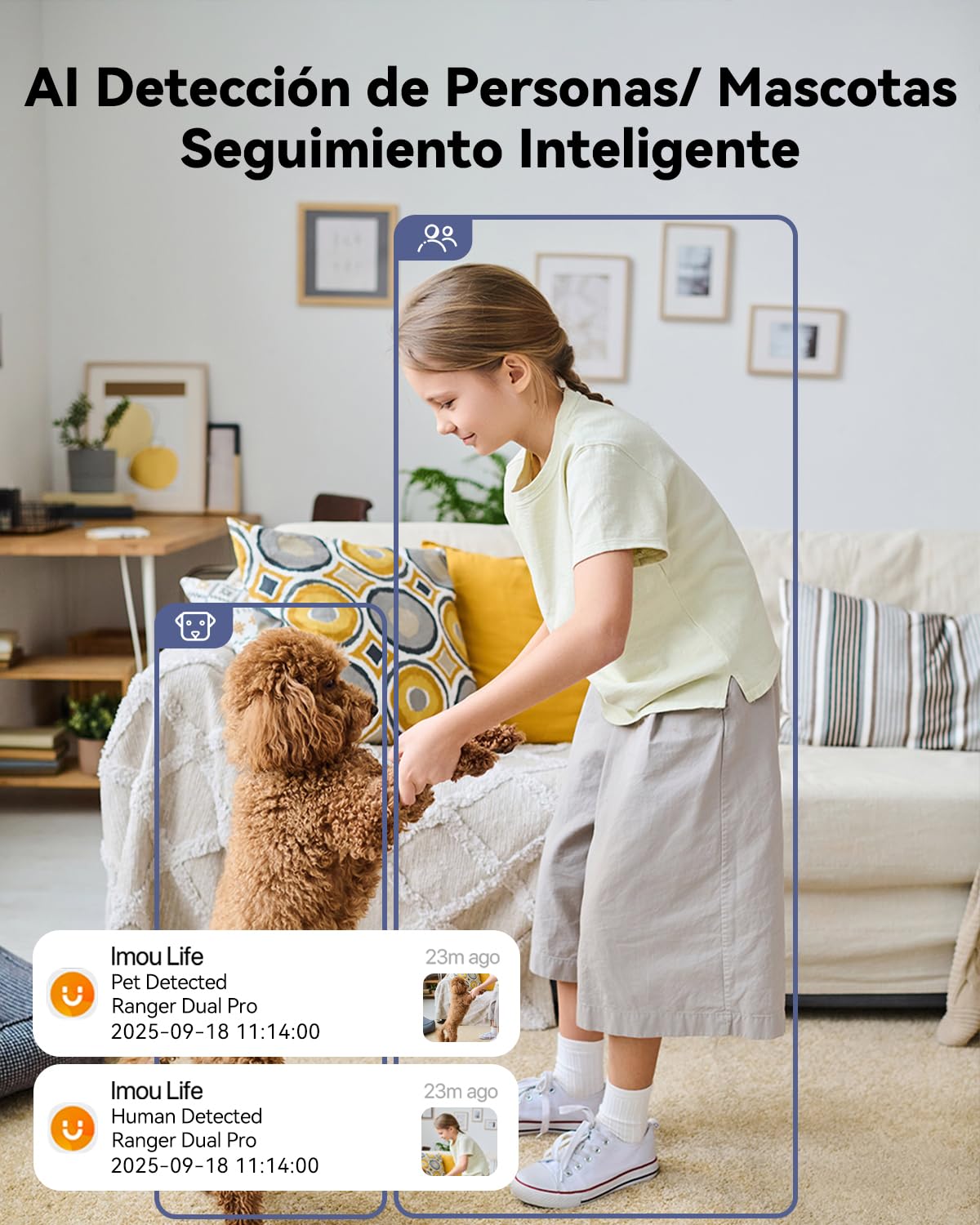 Imou Cámara Vigilancia 2.4/5GHz WiFi Interior Doble Lente 4MP Fijo+4MP PT, Cámara IP WiFi 360° con Visión Nocturna, Detección de Humano/Sonido Anormal, Seguimiento Automatico, Audio Bidireccional