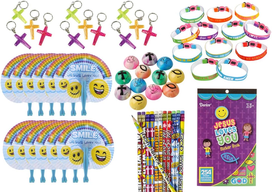 61 Piece Bulk Religious Christian Theme Kids Party Favors Bundle for Easter, Awana, VBS or Sunday School