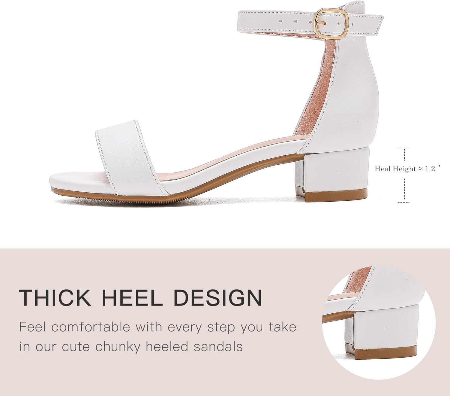 Dufannie Girls Sandals Low Heels Dress Pump Ankle Strap Open Toe Flower Girl Wedding Party for Toddler Little Big Kid - Image 5