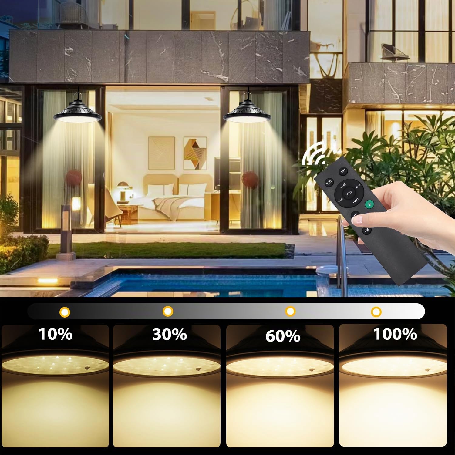 2 Lampada a Sospensione Solari con Telecomando, Luci Solari a Sospensione con Sensore di Movimento, 4 Luminosità, 3200K 4800K 5200K Dimmerabile, IP66 Impermeabile per esterno, Interno, Giardino