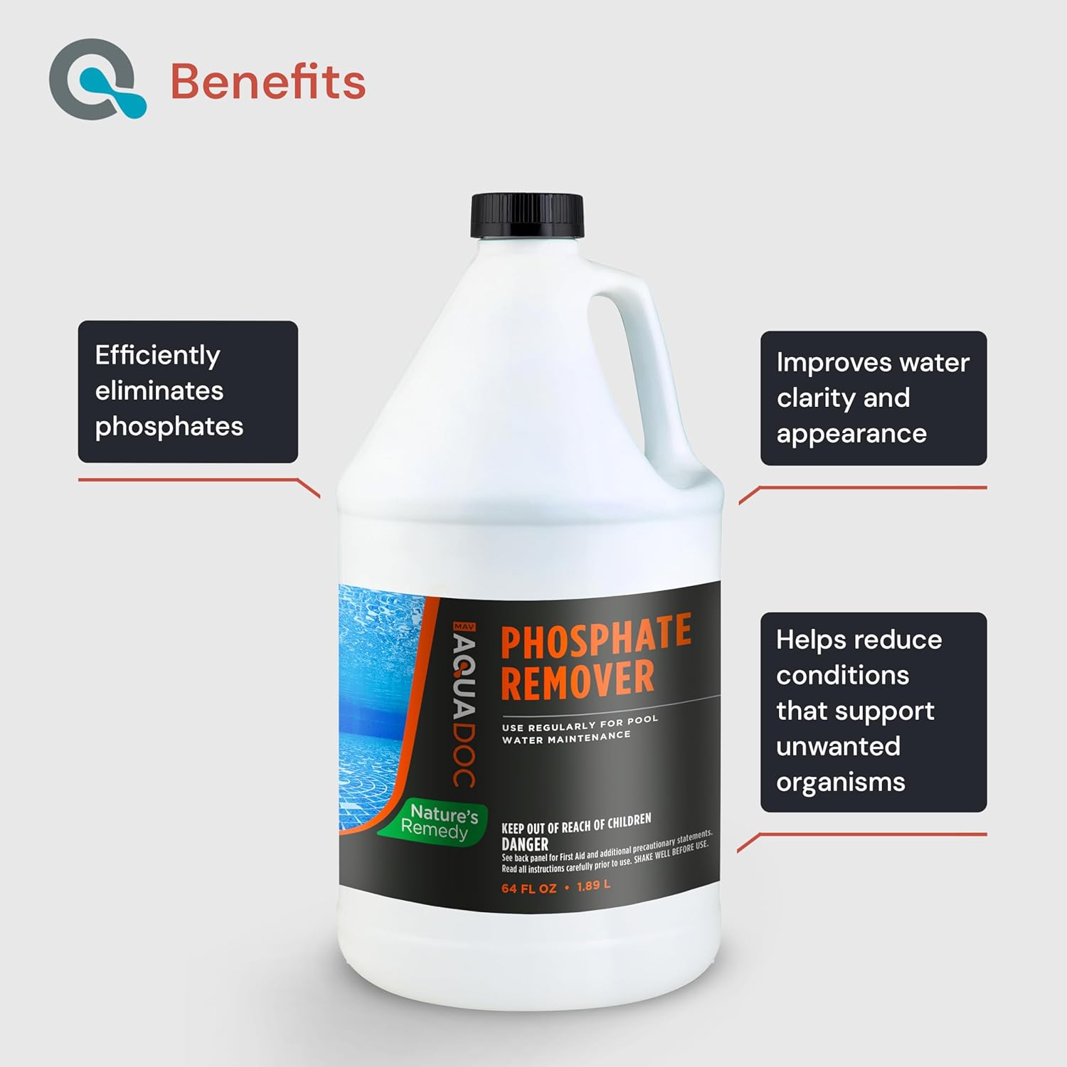 Pool Phosphate Remover - Fast Acting, Maximum Strength Phosphate Removal Pool Chemical - Perfect for Pool Openings to Make Your Pool Phosphate Free - AquaDoc (64 oz)