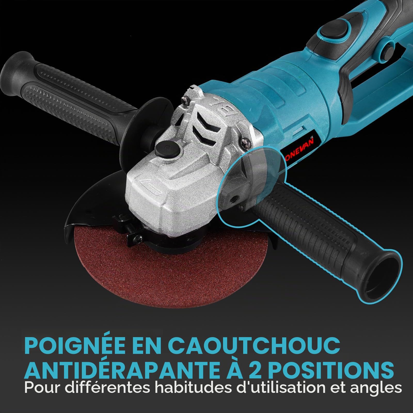 ONEVAN Meuleuse d'angle sans fil 125mm 2 batteries 3.0Ah, rotative 180°