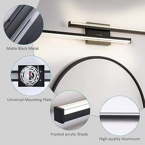 Miniatura 3 de Luces LED de tocador de 40 pulgadas, modernas luces de tocador de baño sobre el espejo, accesorios de iluminación de baño negros, 3 temperaturas de