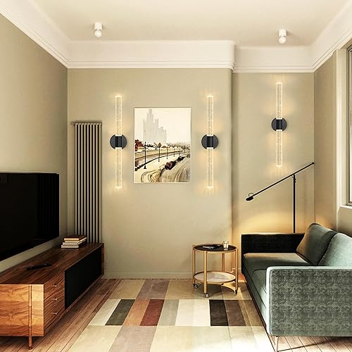 Miniatura 8 de Juego de dos apliques de pared negros modernos LED para comedor, iluminación de pared de 30 W, 3000 K, luces de pared LED de cristal con cable para